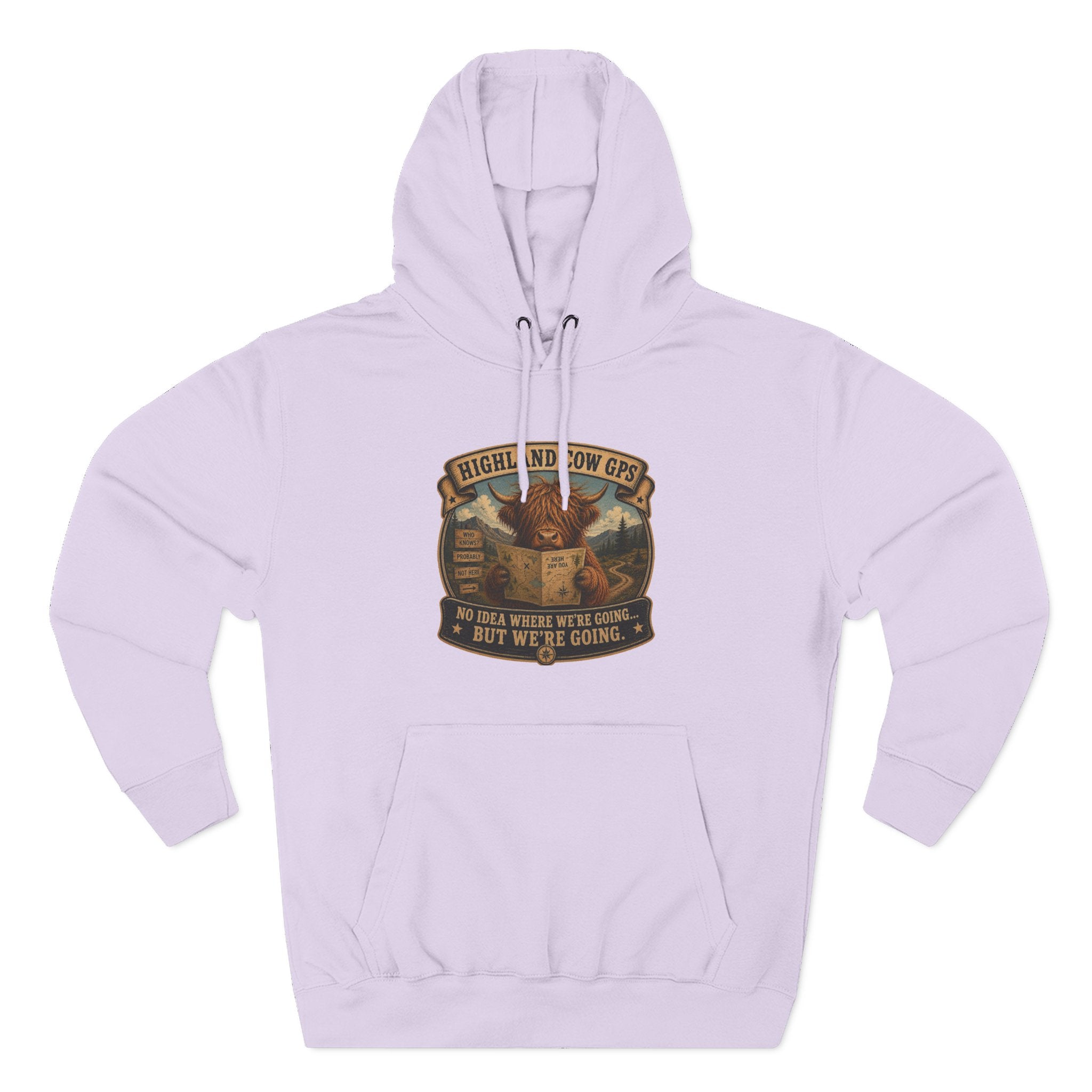 Highland Cow GPS Three-Panel Fleece Hoodie