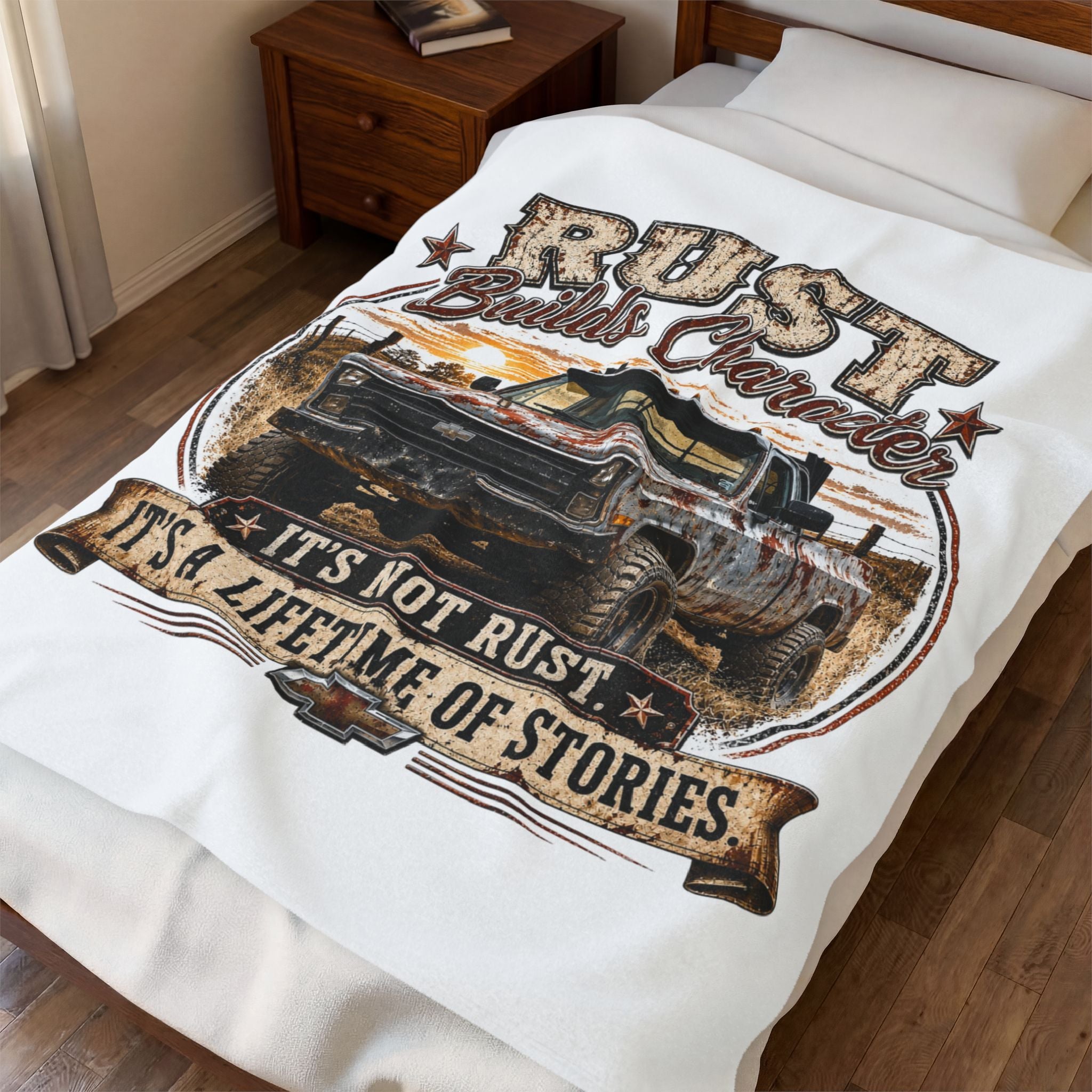 “Rust Builds Character” Vintage Truck Throw – Velveteen Plush Blanket
