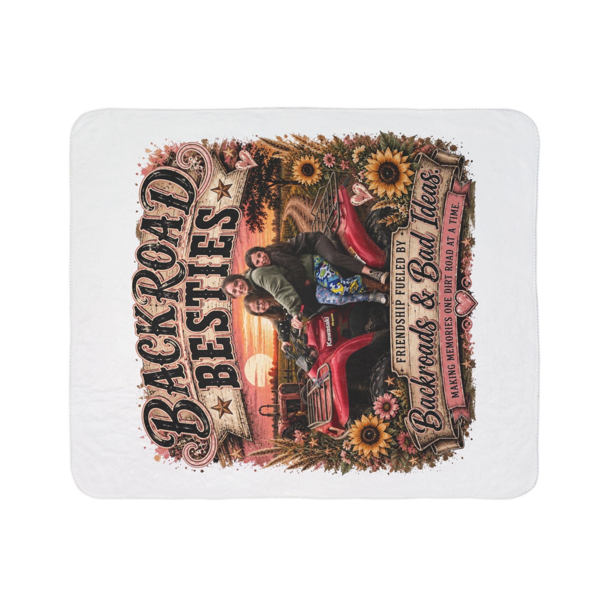 Backroad Besties Fleece Sherpa Blanket — Friendship Fueled by Backroads & Bad Ideas, Cozy Gift for Friends