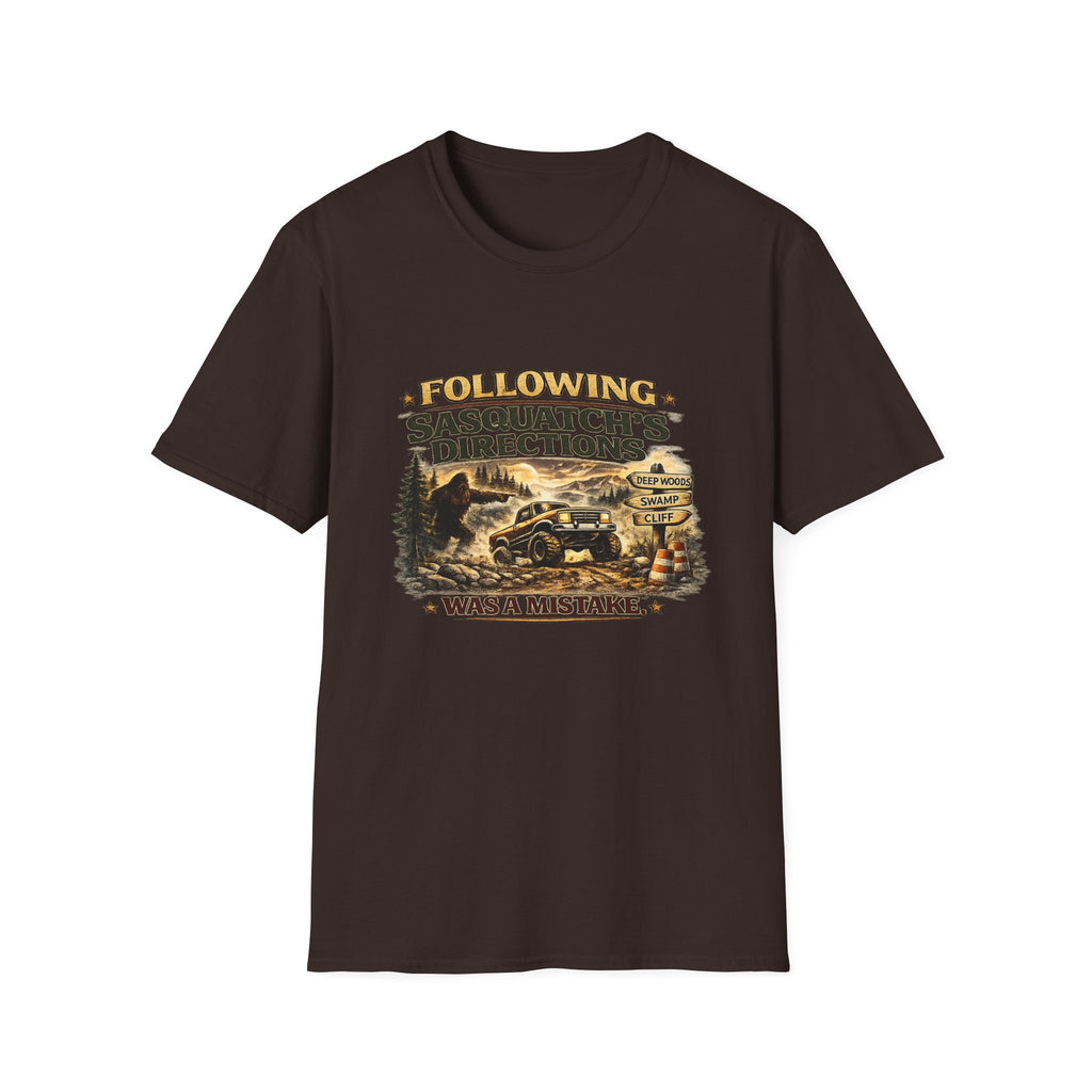 Sasquatch Directions T-Shirt — "Following Sasquatch's Directions" Graphic Tee