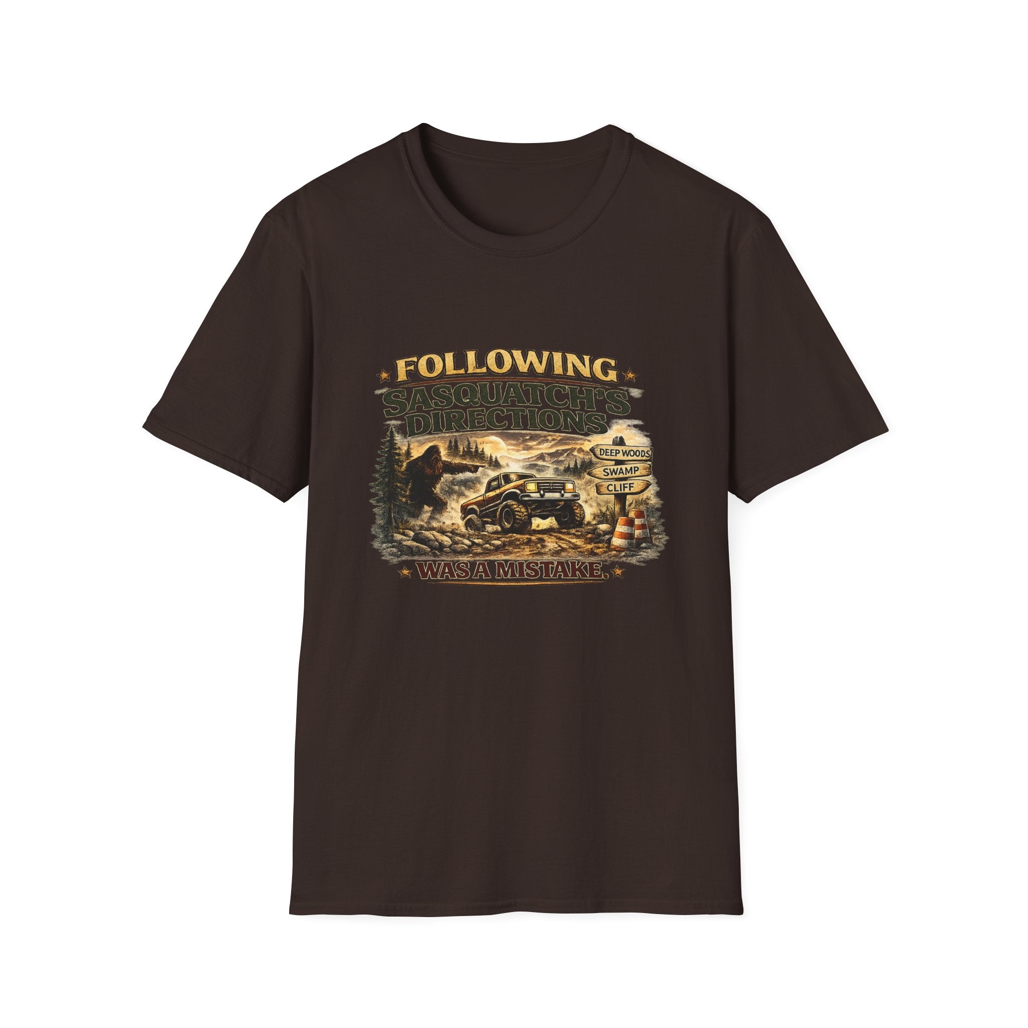 Sasquatch Directions T-Shirt — "Following Sasquatch's Directions" Graphic Tee