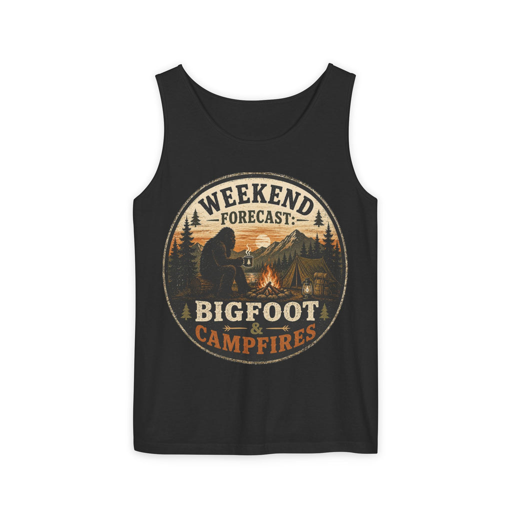 Bigfoot & Campfires Tank Top — "Weekend Forecast: Bigfoot & Campfires" Outdoor Camping Tank