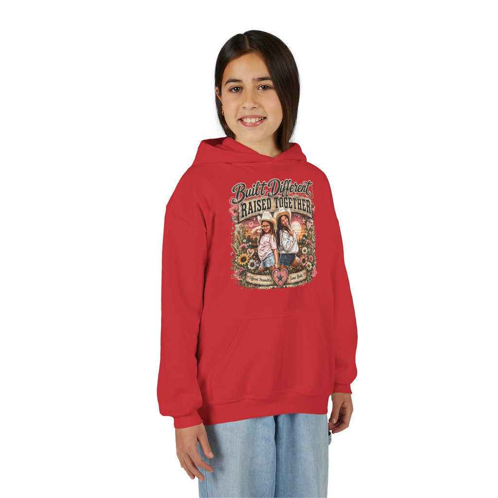 Youth Hoodie — “Built Different, Raised Together” Vintage Farm Kids Pullover