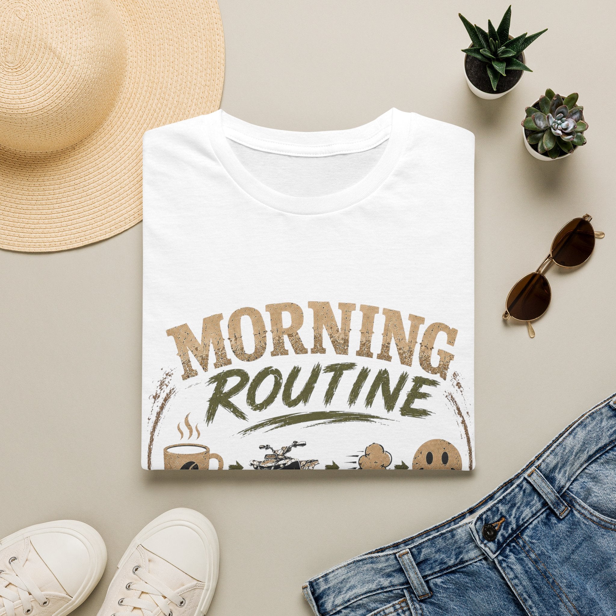 Morning Routine T-Shirt — “Coffee. ATV. Repeat.” Outdoor Adventure Graphic Tee