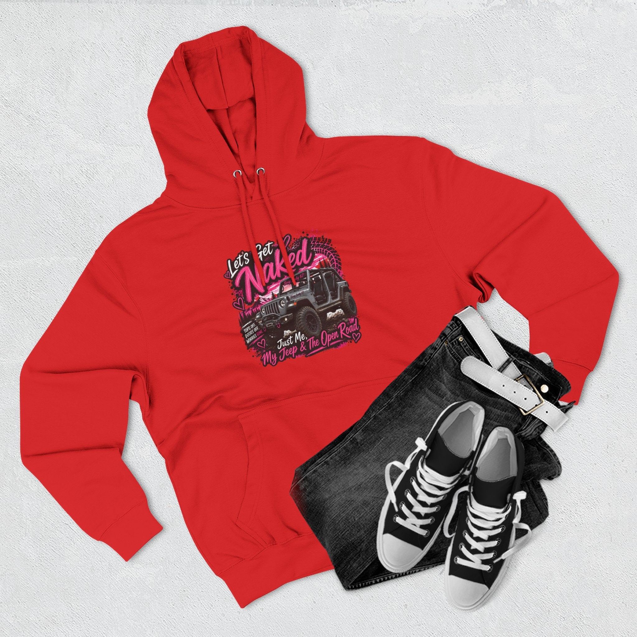Jeep 'Let's Get Naked' Graphic Hoodie — (Pink) Off-Road Adventure Pullover