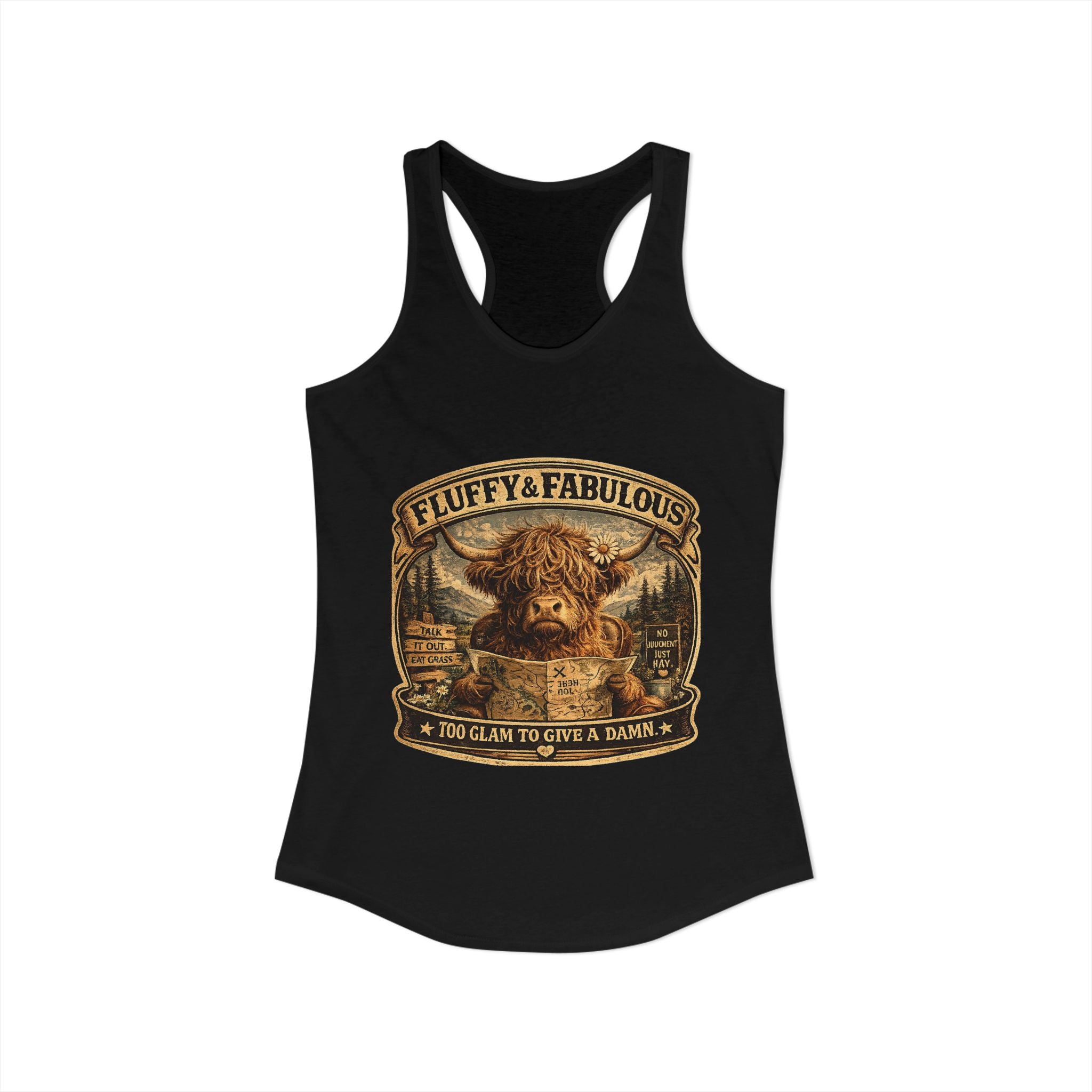 Fluffy & Fabulous Highland Cow Women's Ideal Racerback Tank