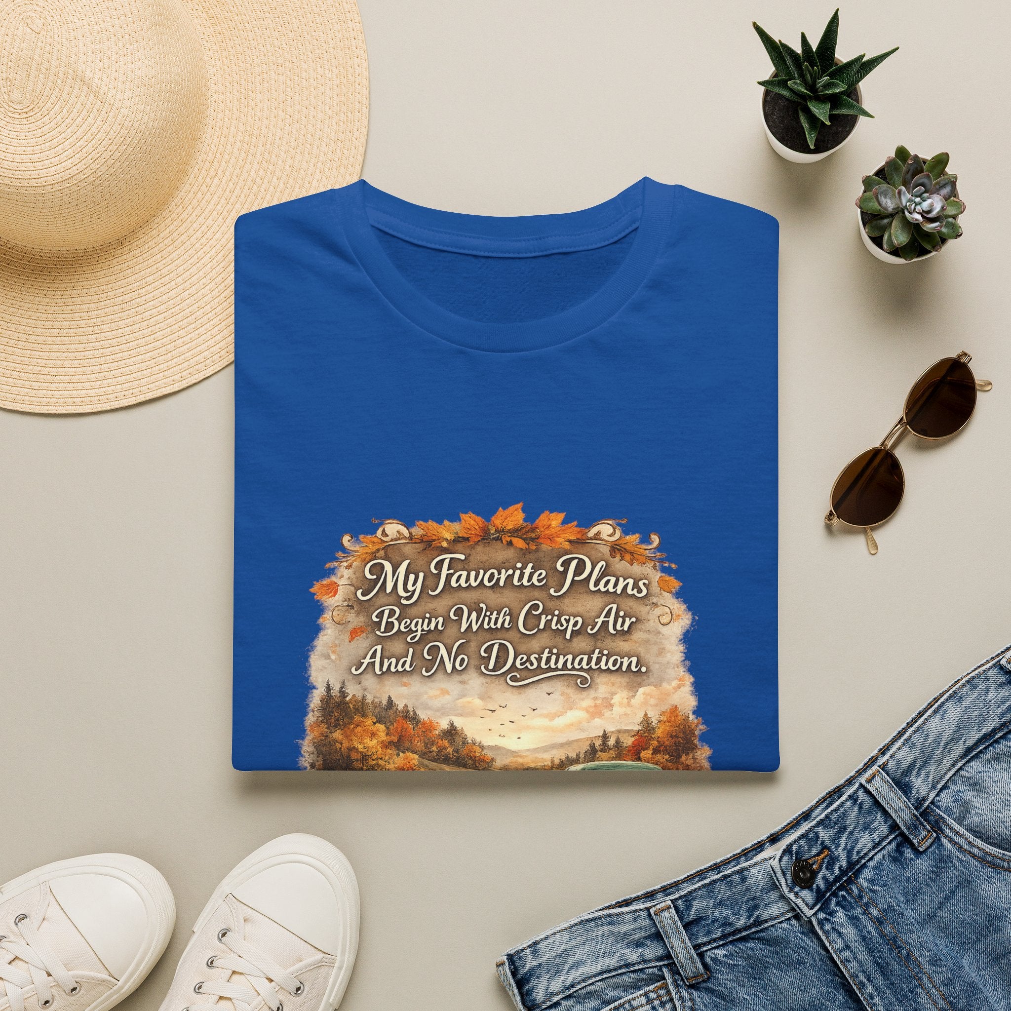 “My Favorite Plans Begin With Crisp Air And No Destination” Vintage Autumn Tee — Fall Roadtrip T-Shirt