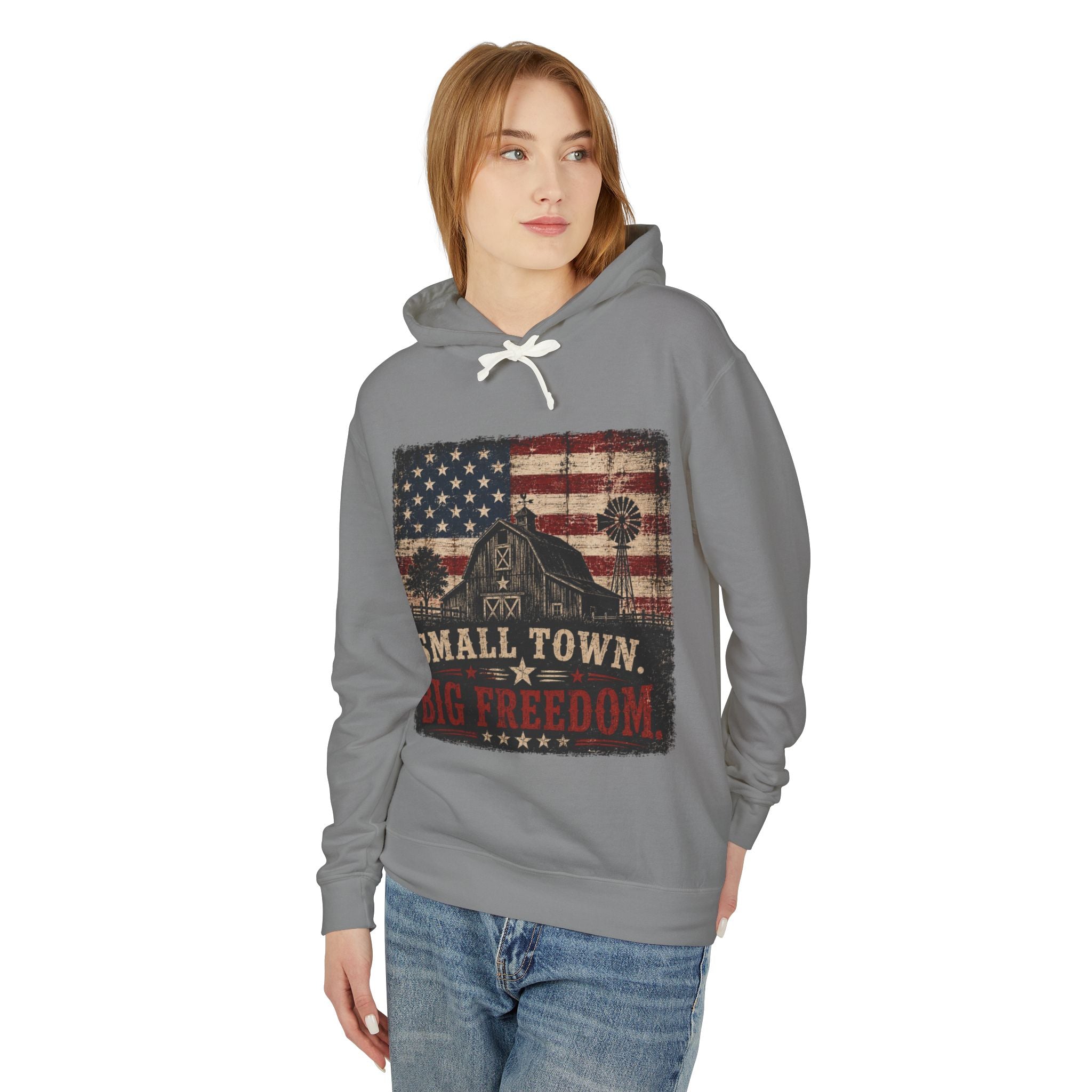 Small Town Big Freedom Hoodie — American Flag Vintage Patriot Sweatshirt