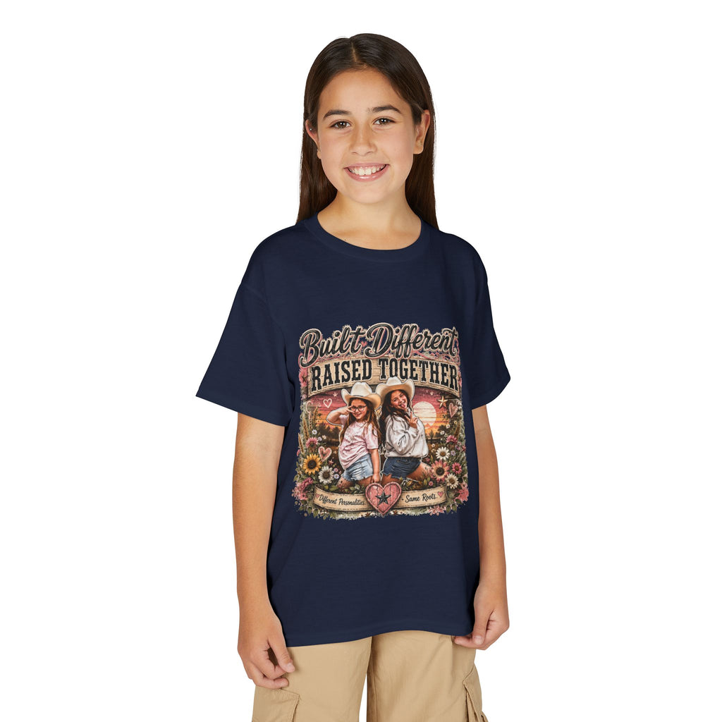 "Built Different, Raised Together" Siblings Vintage Floral Tee — Youth T-Shirt