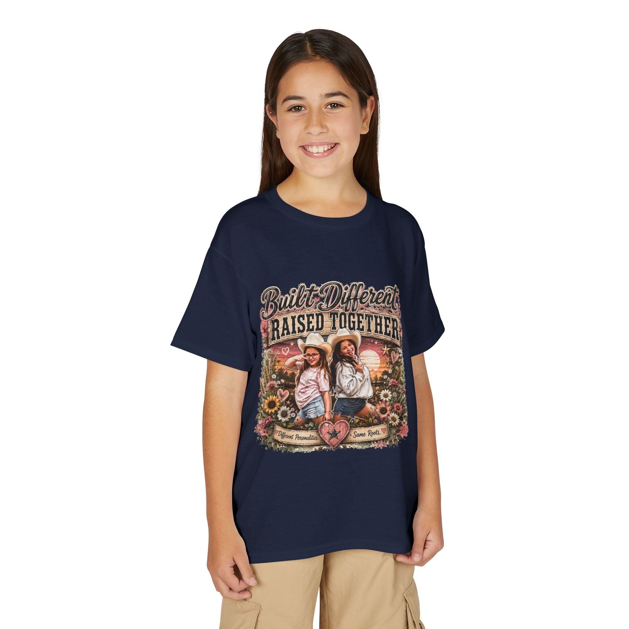 "Built Different, Raised Together" Siblings Vintage Floral Tee — Youth T-Shirt