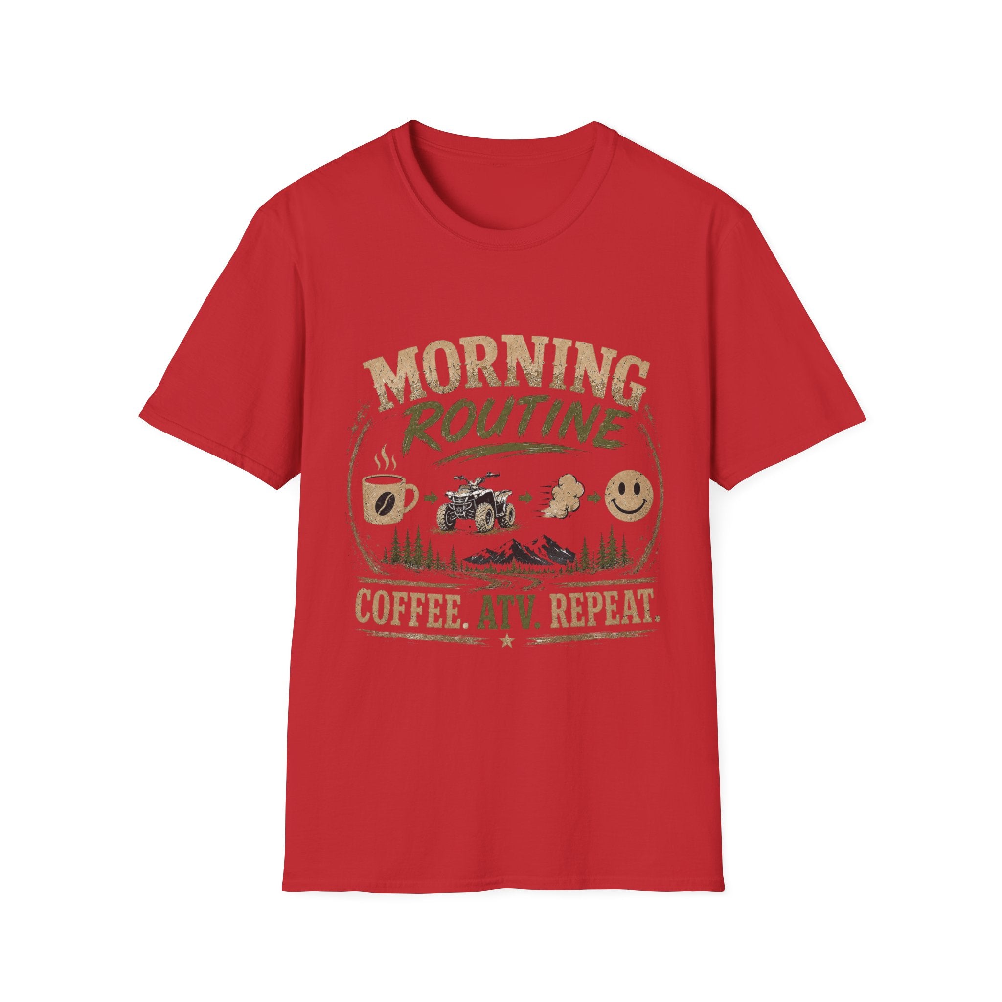 Morning Routine T-Shirt — “Coffee. ATV. Repeat.” Outdoor Adventure Graphic Tee