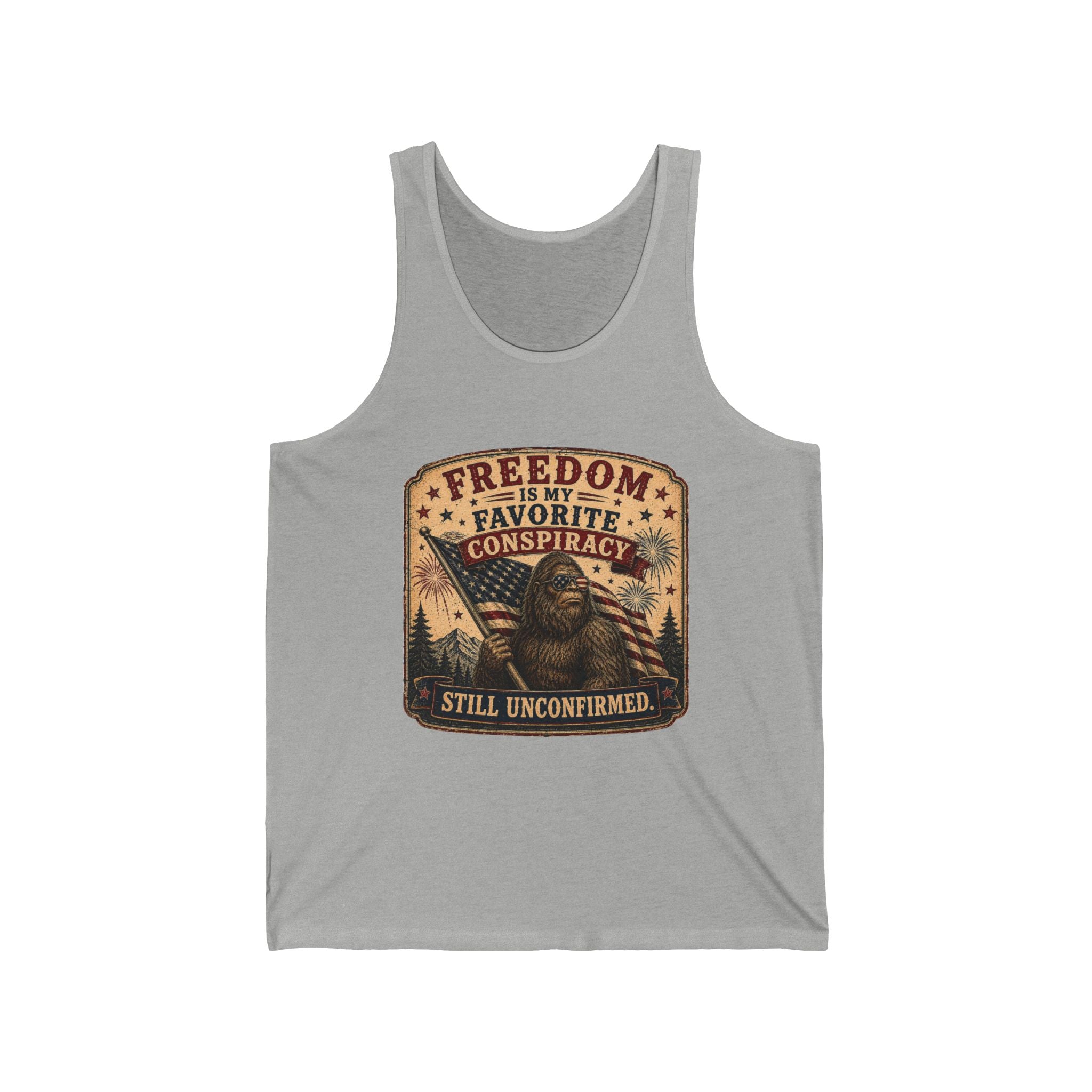 Freedom Is My Favorite Conspiracy Tank Top — Retro Sasquatch Graphic