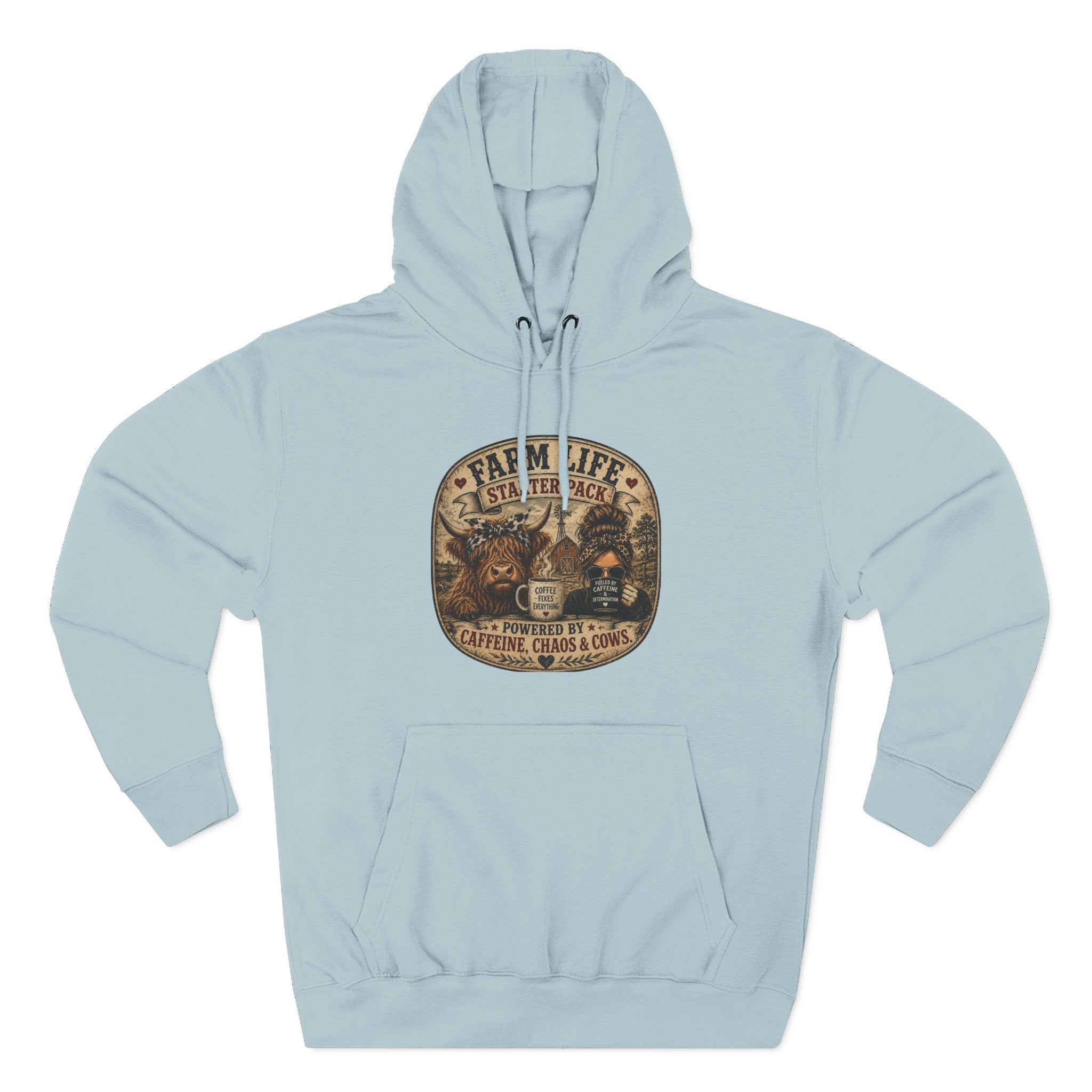 Farm Life Highland Cow Three-Panel Fleece Hoodie
