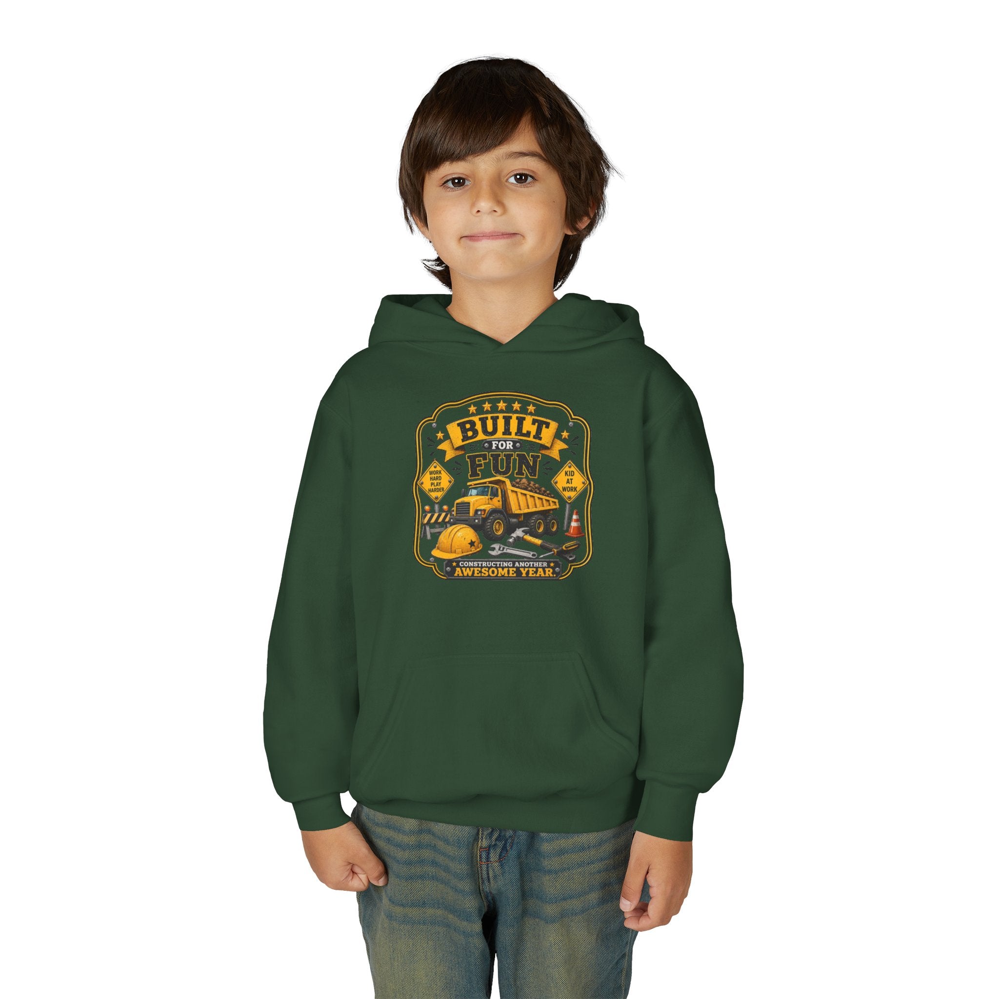 "Built for Fun" Construction Truck Pullover - Youth Hoodie