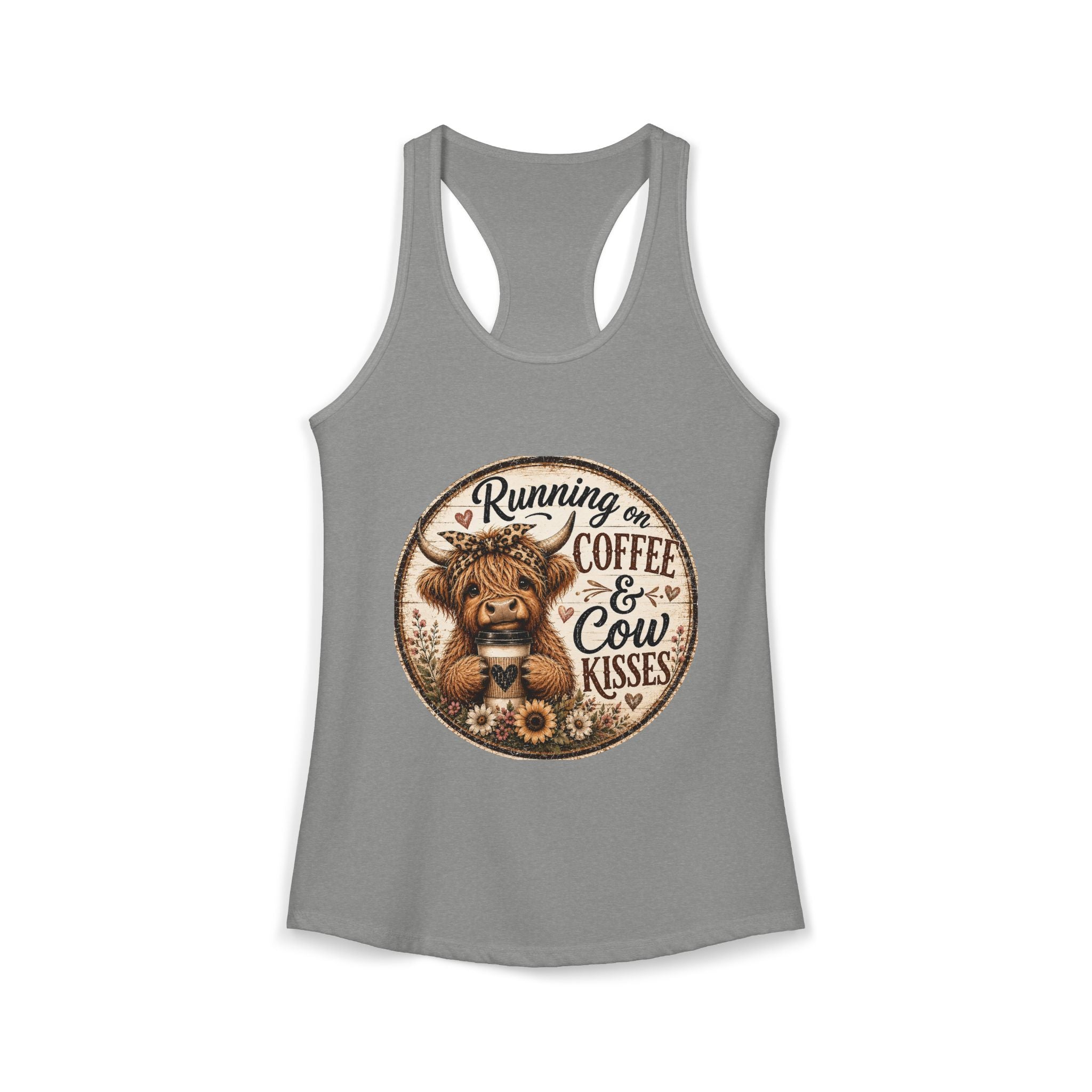 Running on Coffee & Cow Kisses Women's Ideal Racerback Tank