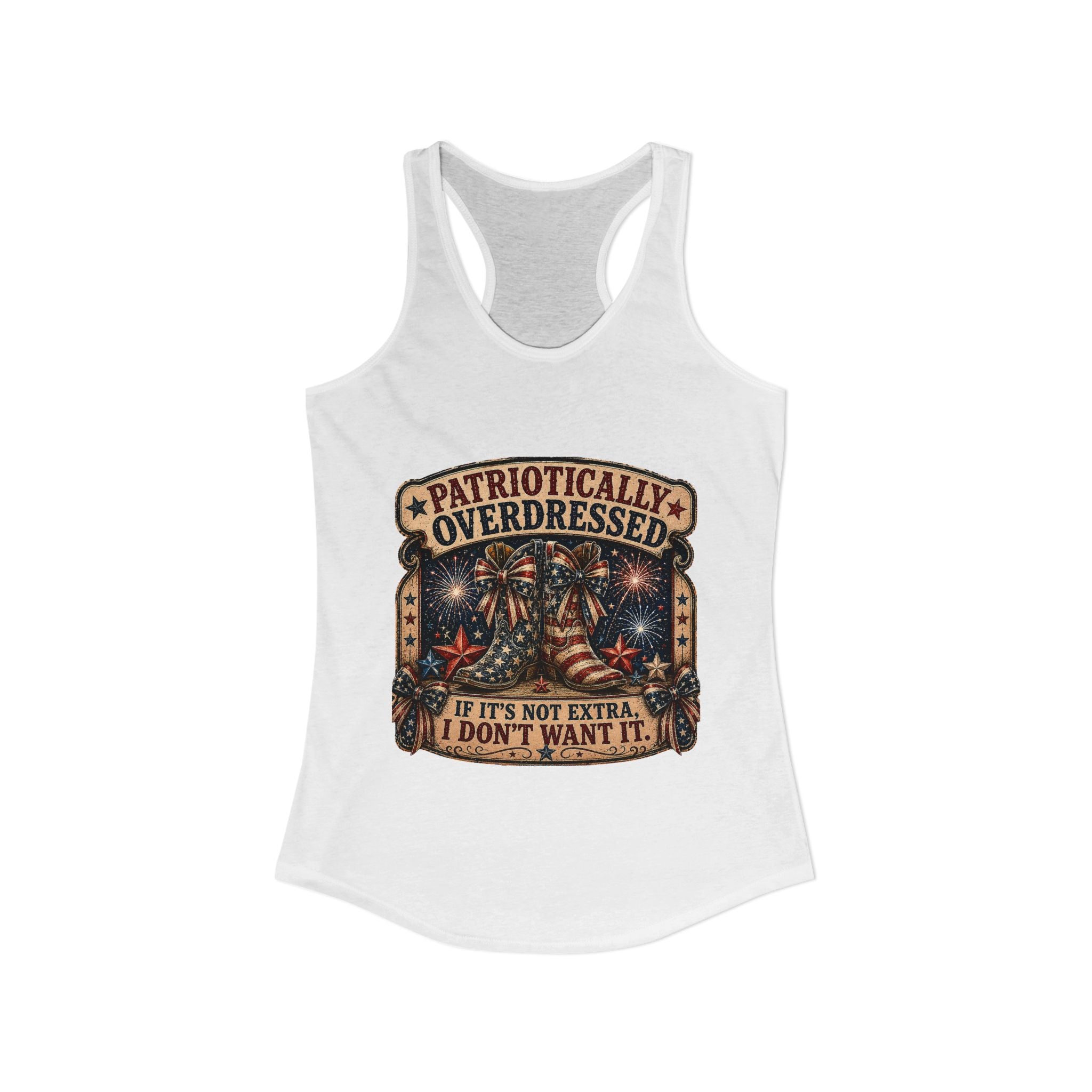 4th of July Patriotically Overdressed Women's Racerback Tank