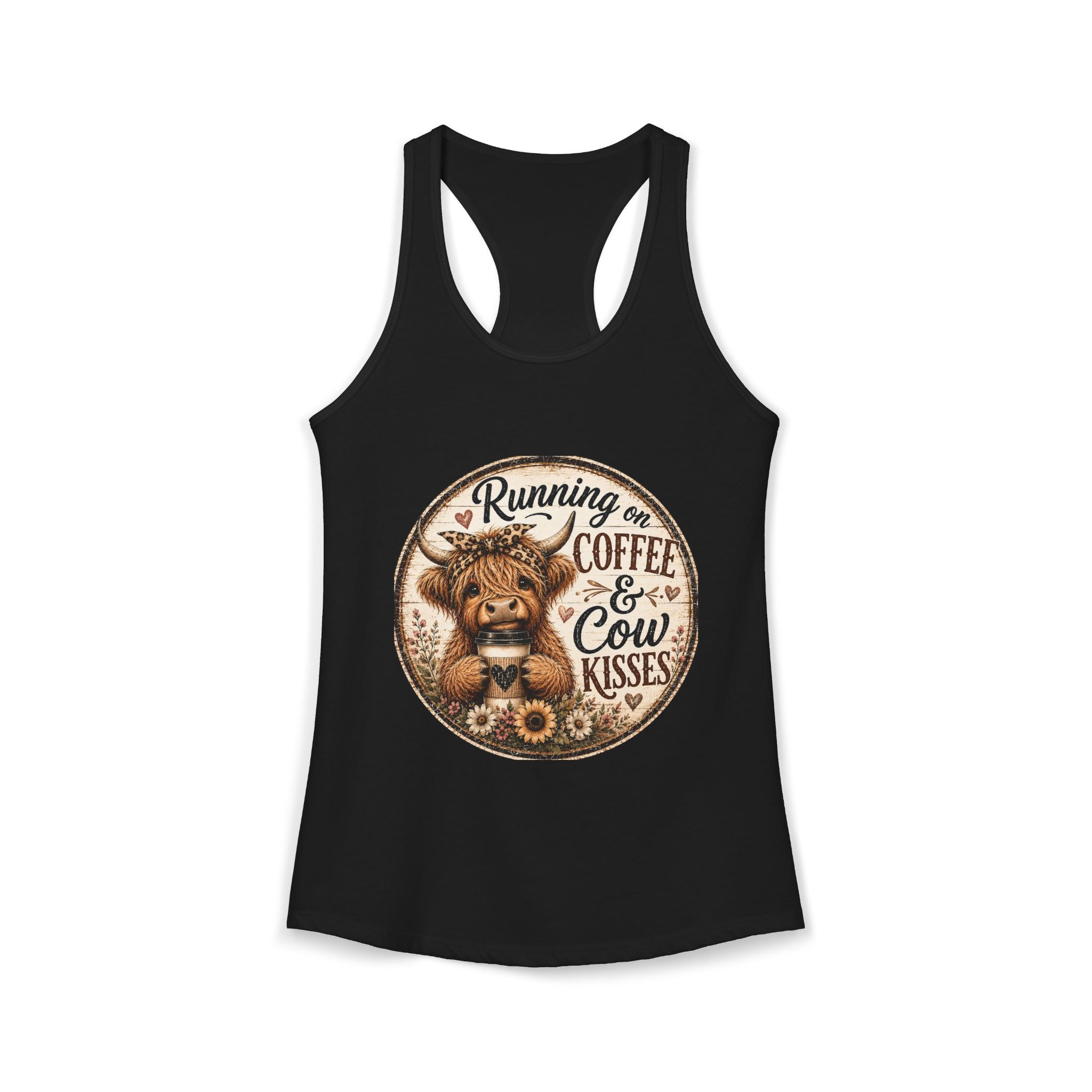 Running on Coffee & Cow Kisses Women's Ideal Racerback Tank