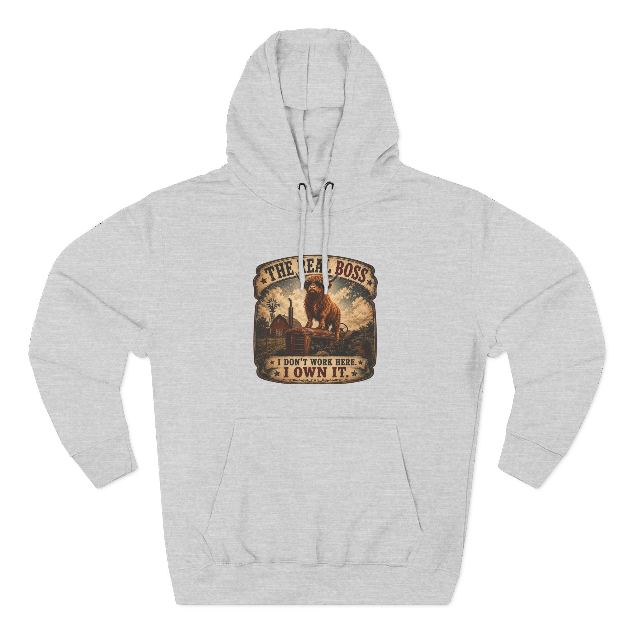The Real Boss Highland Cow Three-Panel Fleece Hoodie