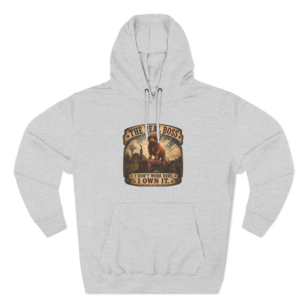 The Real Boss Highland Cow Three-Panel Fleece Hoodie