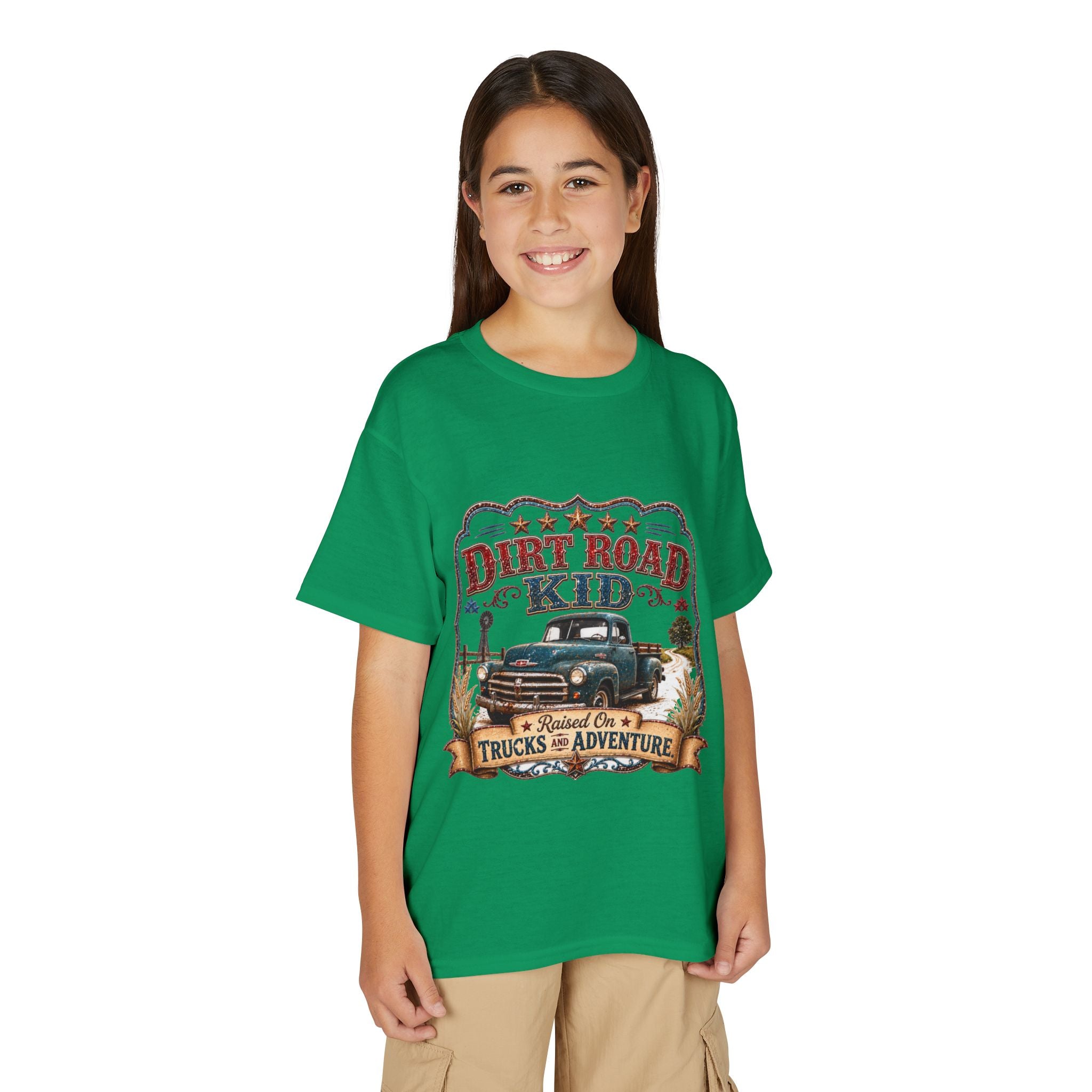 Vintage Truck 'Raised on Trucks & Adventure' Graphic Tee - Youth Dirt Road Kid T-Shirt