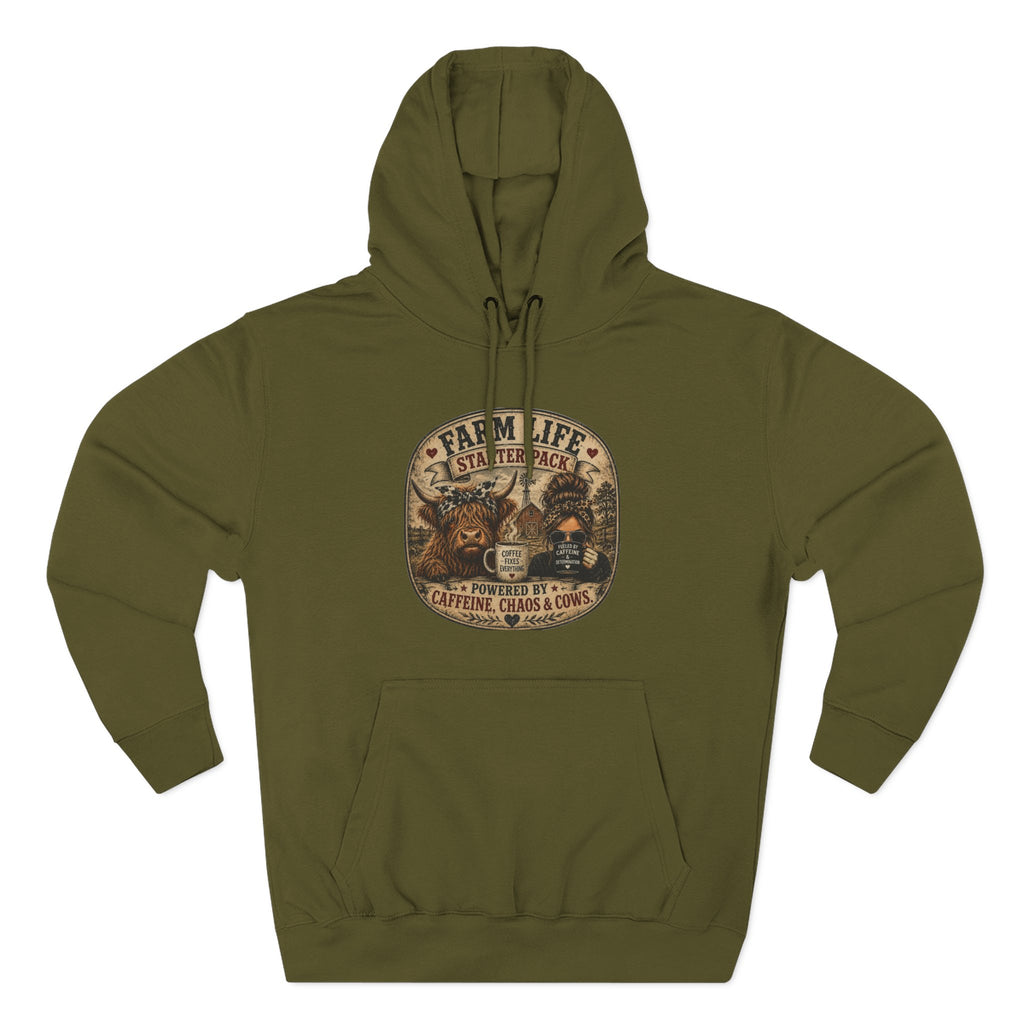 Farm Life Highland Cow Three-Panel Fleece Hoodie