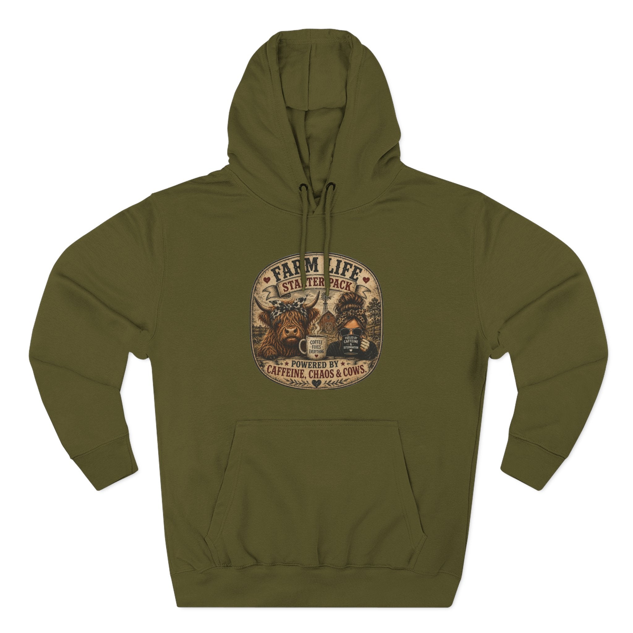 Farm Life Highland Cow Three-Panel Fleece Hoodie