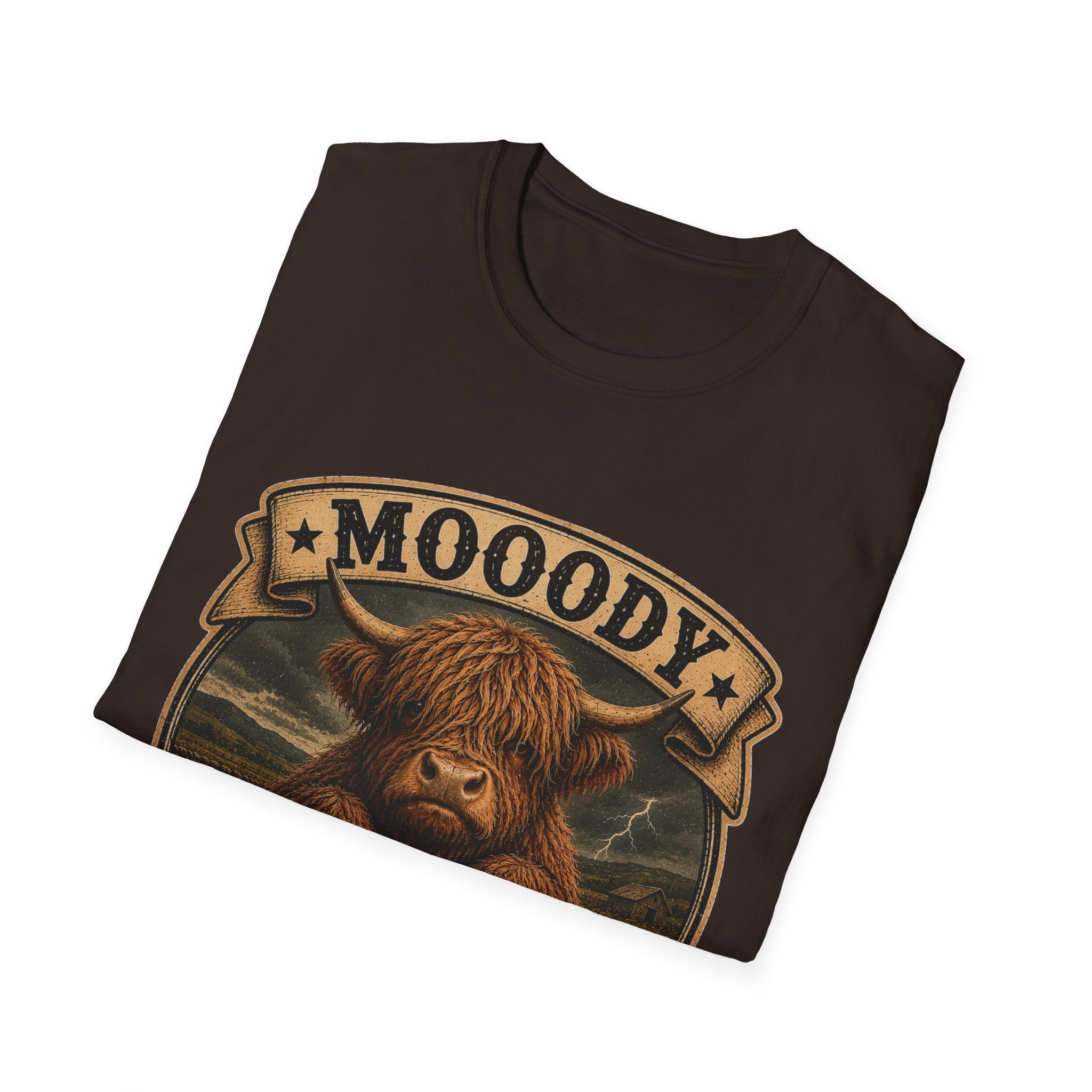 Moody Today's Forecast Highland Cow Unisex Softstyle T-Shirt