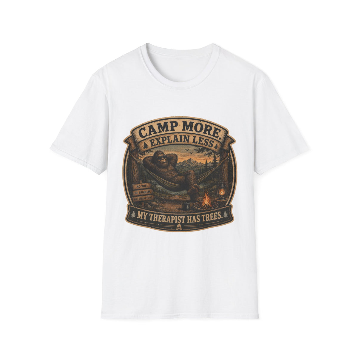 “Camp More, Explain Less” Vintage Camping Graphic Tee — T-Shirt