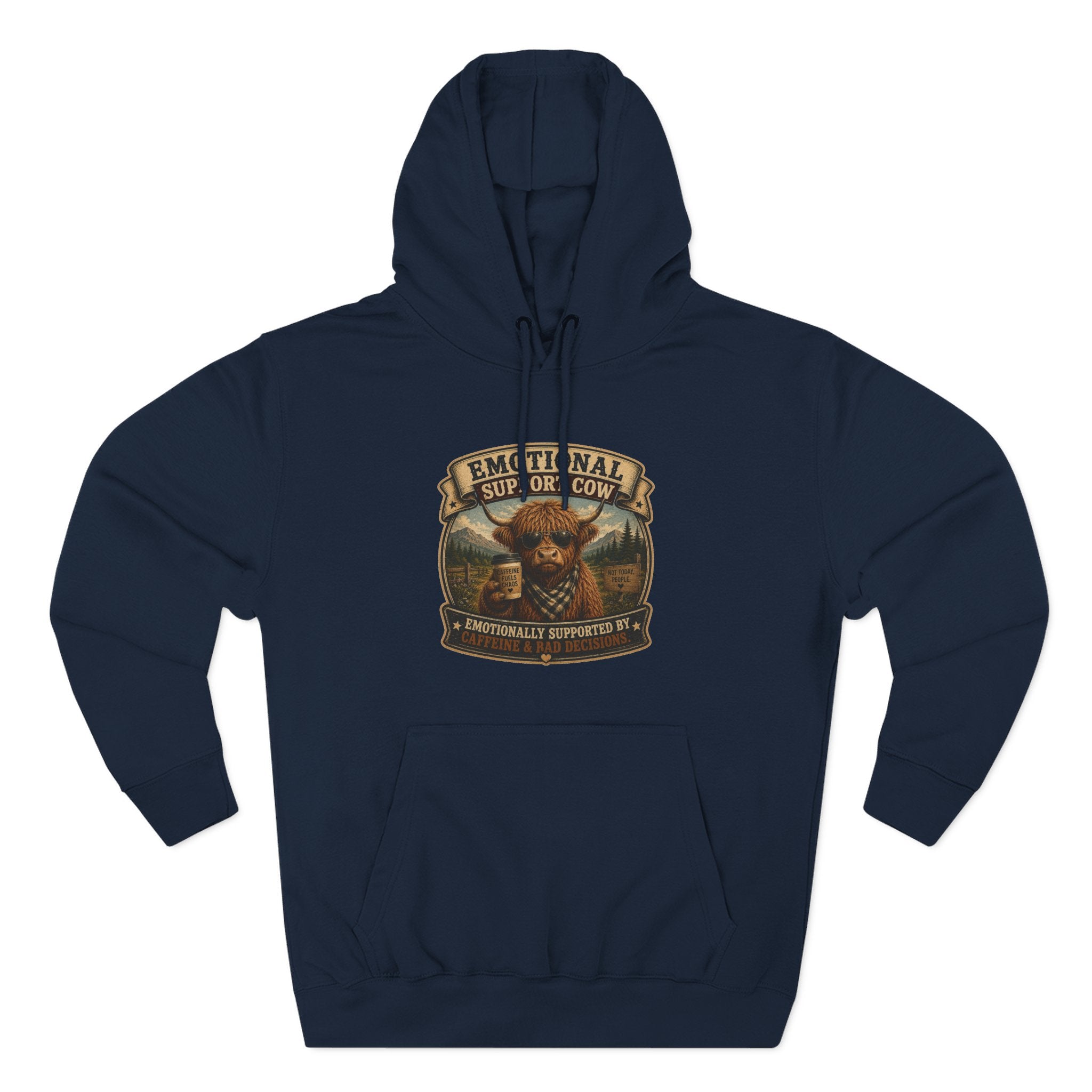 Emotional Support Cow Highland Cow - Three-Panel Fleece Hoodie