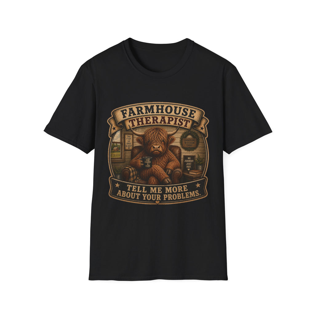 Farmhouse Therapist Highland Cow Unisex Softstyle T-Shirt
