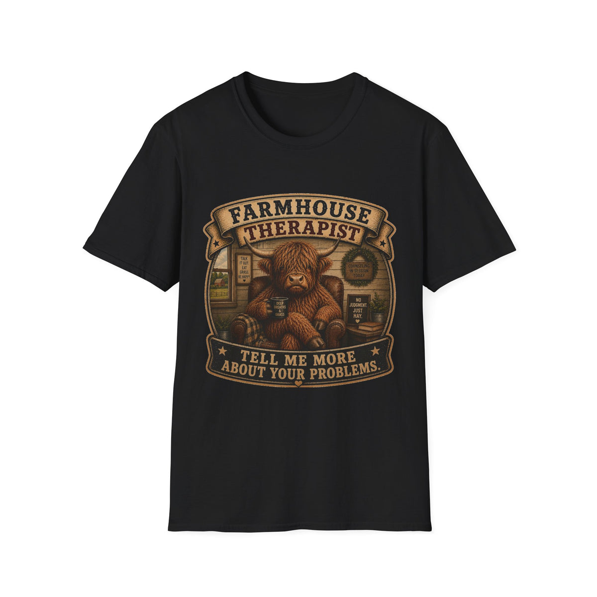 Farmhouse Therapist Highland Cow Unisex Softstyle T-Shirt