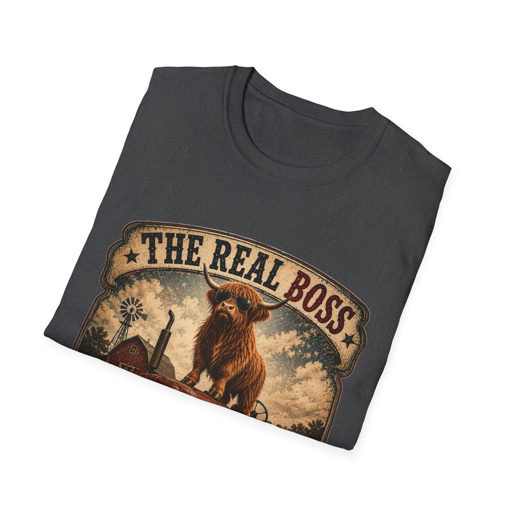 The Real Boss Highland Cow Unisex Softstyle T-Shirt