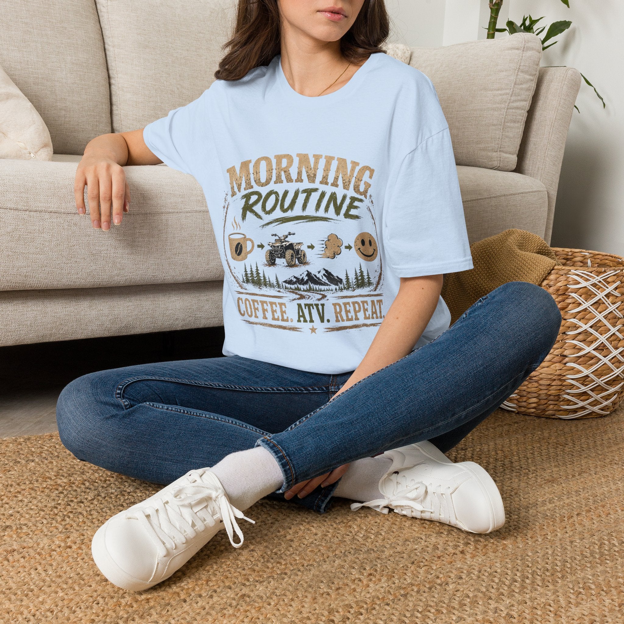 Morning Routine T-Shirt — “Coffee. ATV. Repeat.” Outdoor Adventure Graphic Tee