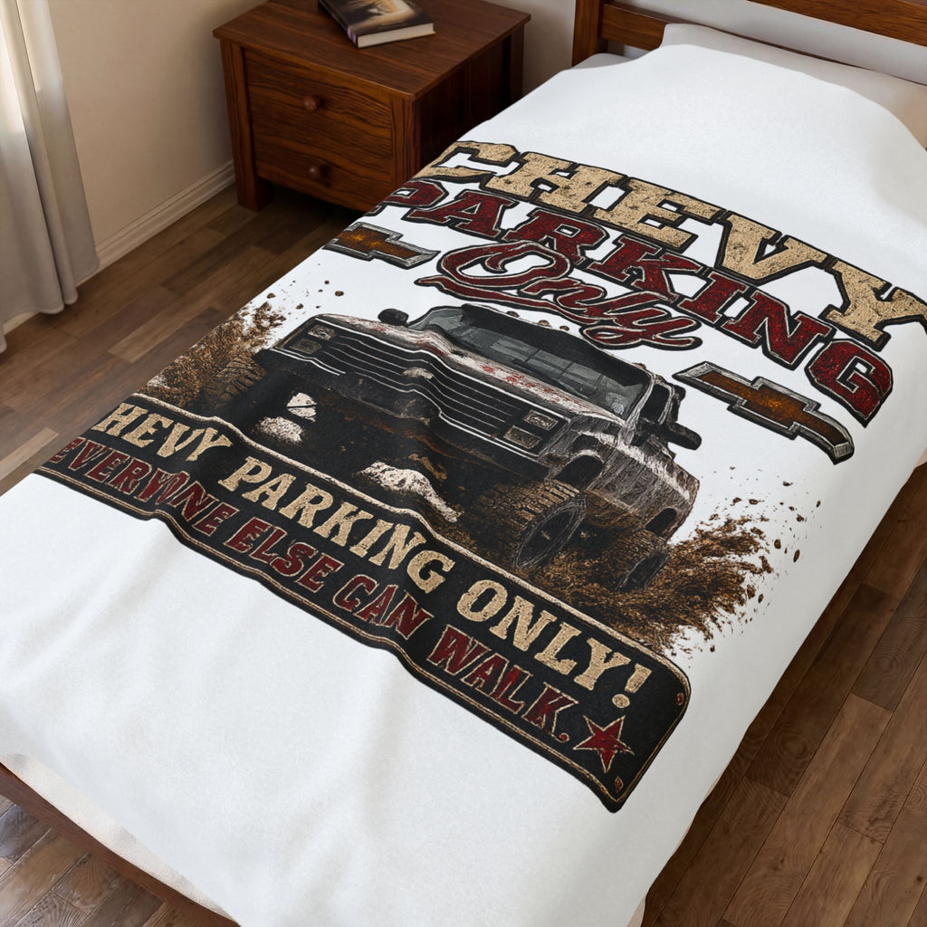 Chevy Parking Only Velveteen Plush Blanket – Off‑Road Truck Design