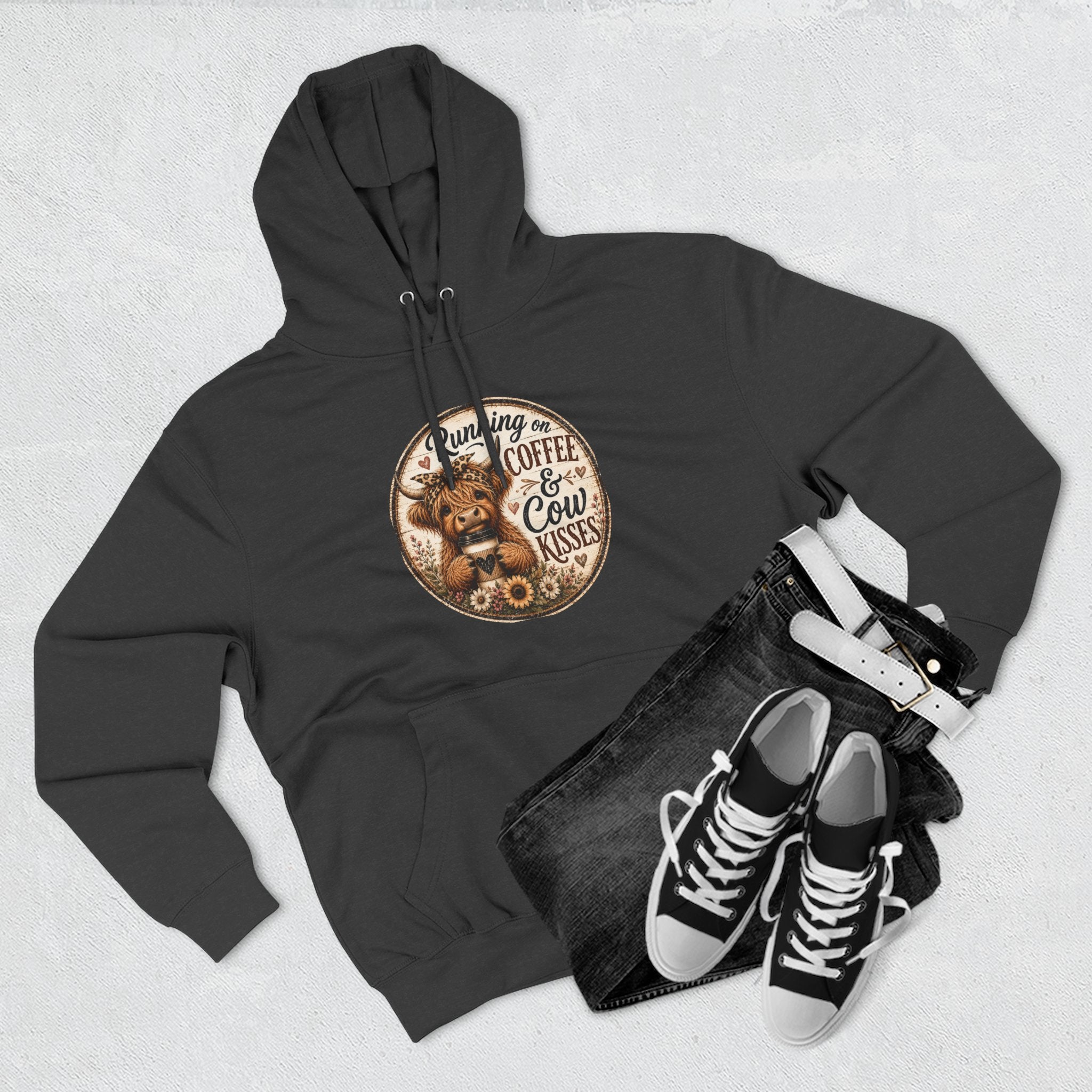 Running on Coffee & Cow Kisses Three-Panel Fleece Hoodie
