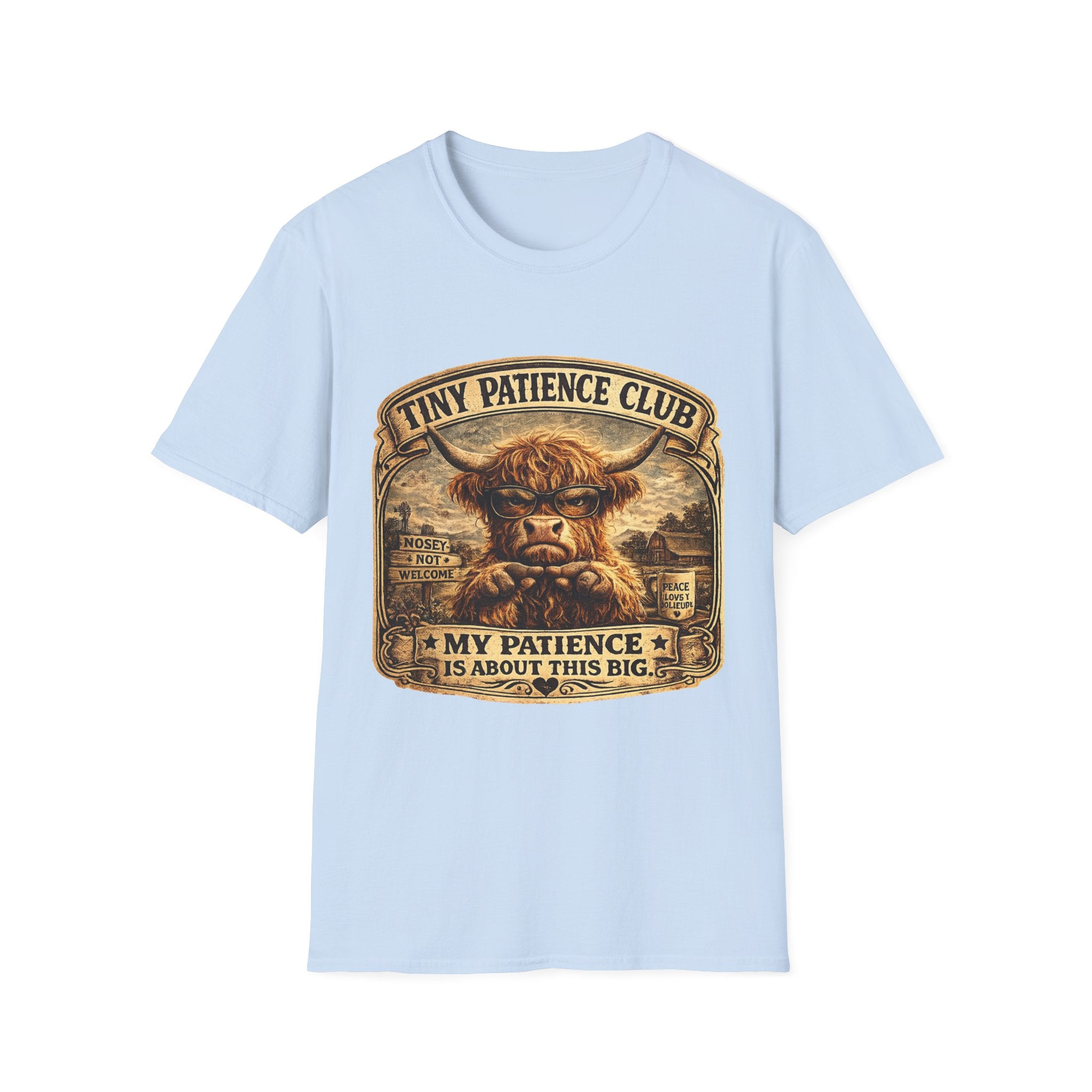 Tiny Patience Club Highland Cow Unisex Softstyle T-Shirt