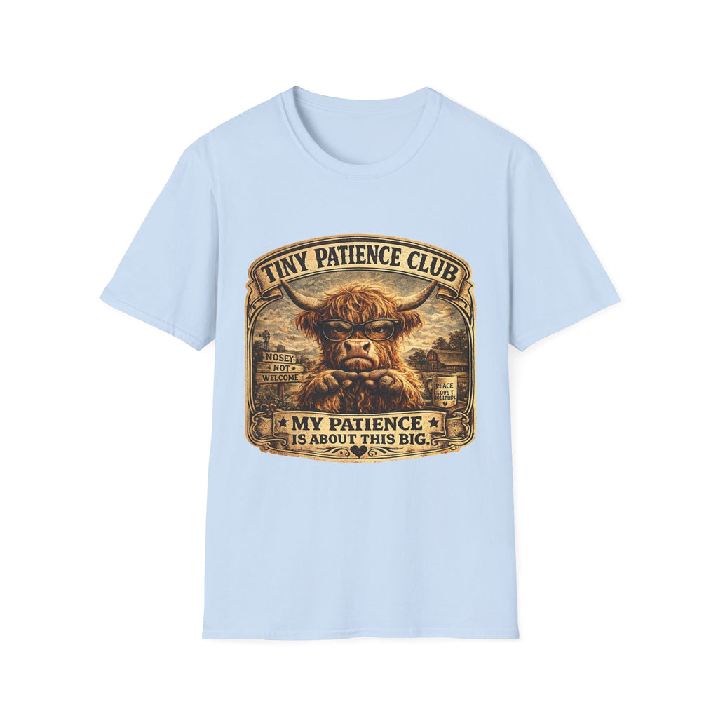 Tiny Patience Club Highland Cow Unisex Softstyle T-Shirt