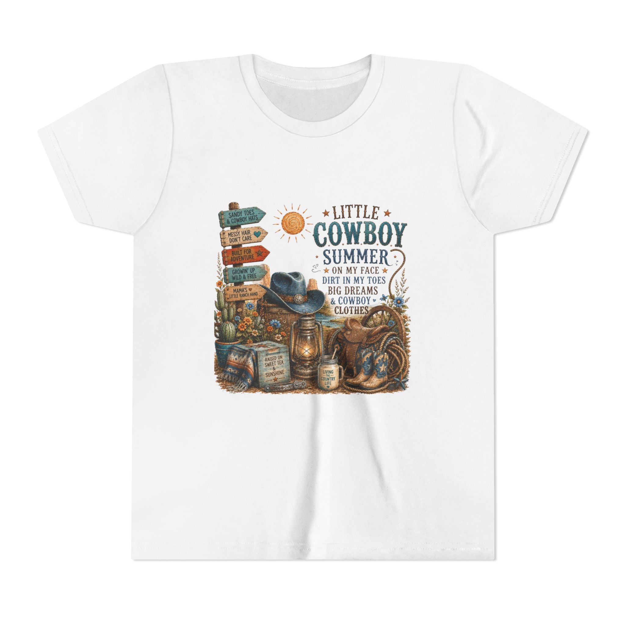 Little Cowboy Summer Youth Tee – Western Kids Graphic T-Shirt ("Little Cowboy Summer" Design)