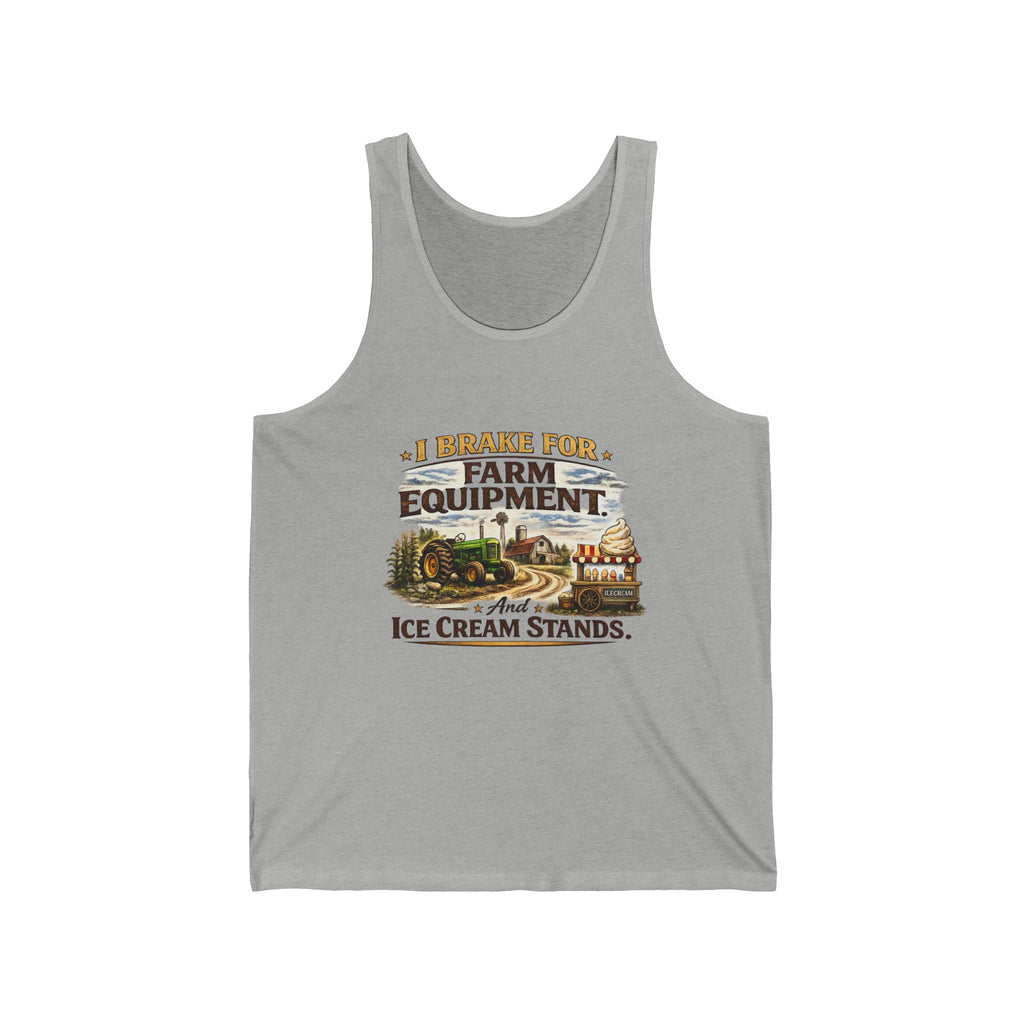 I Brake For Farm Equipment And Ice Cream Stands Tank Top — Country Farm Tractor Vintage Graphic