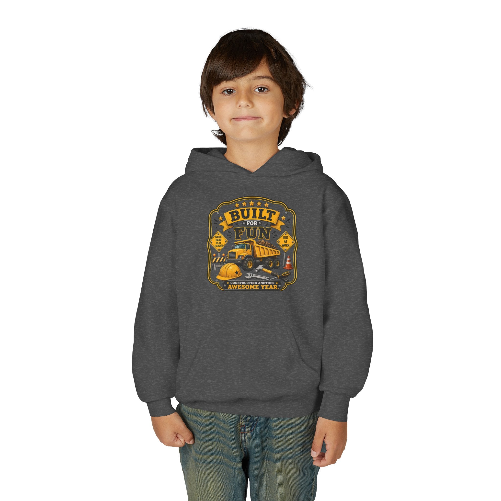 "Built for Fun" Construction Truck Pullover - Youth Hoodie