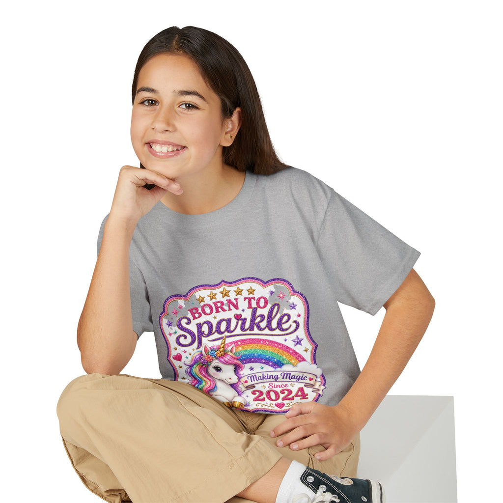 "Born to Sparkle" Unicorn Rainbow 2024 Youth Tee Kids — T-Shirt