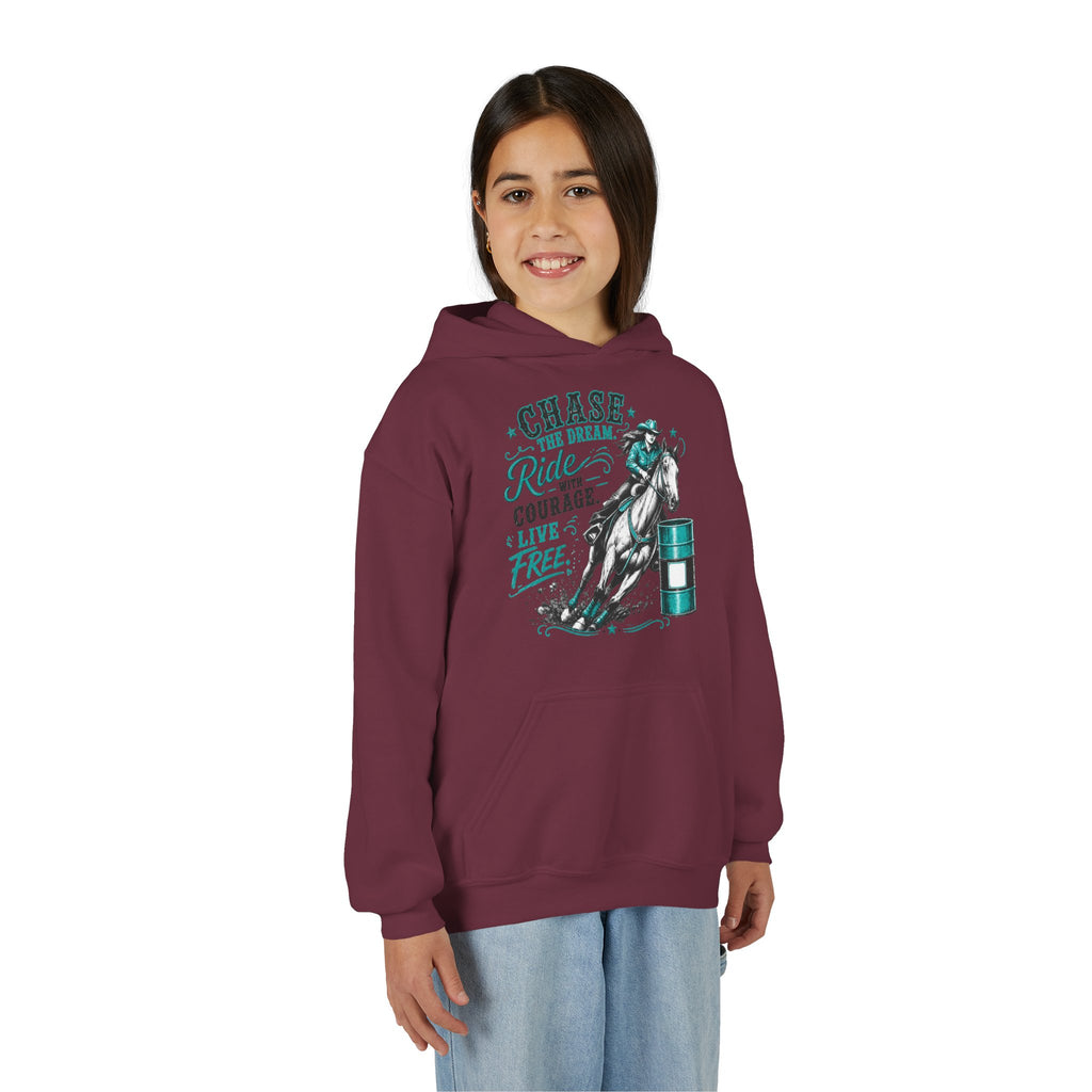 Chase the Dream Ride with Courage Youth Heavy Blend Hooded Sweatshirt