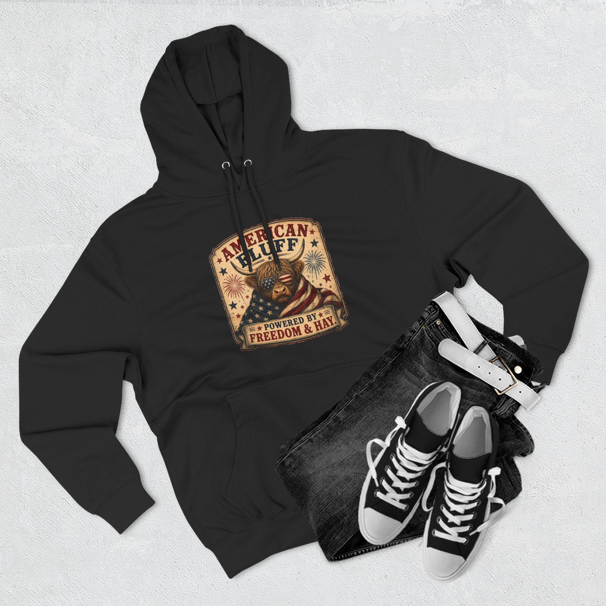 American Fluff Highland Cow Three-Panel Fleece Hoodie