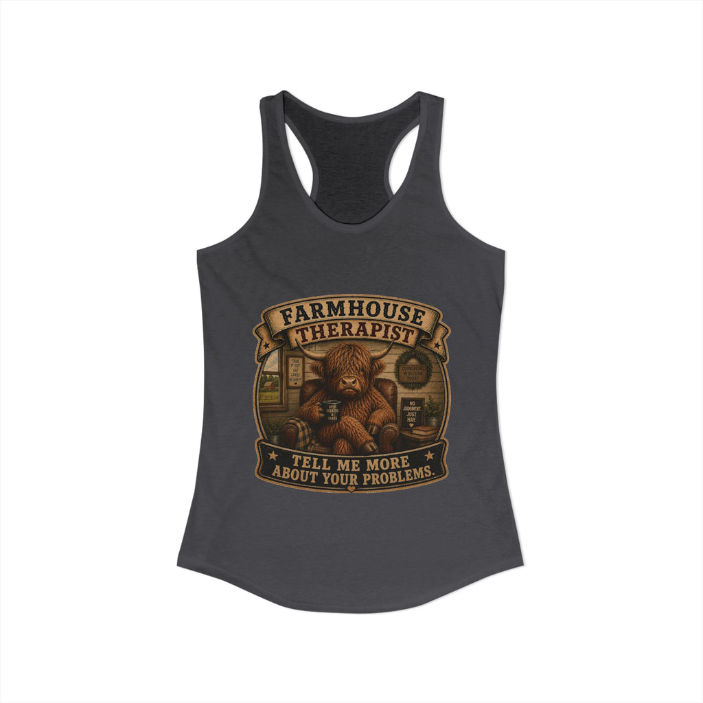 Farmhouse Therapist Highland Cow Women's Ideal Racerback Tank