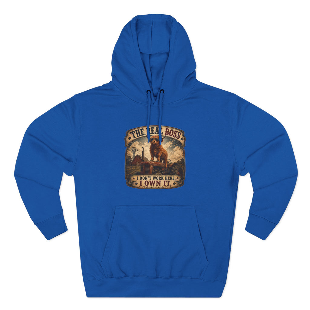 The Real Boss Highland Cow Three-Panel Fleece Hoodie