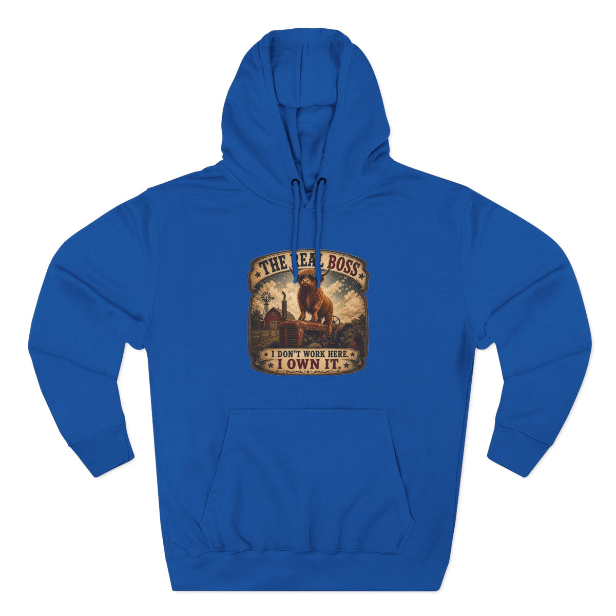 The Real Boss Highland Cow Three-Panel Fleece Hoodie