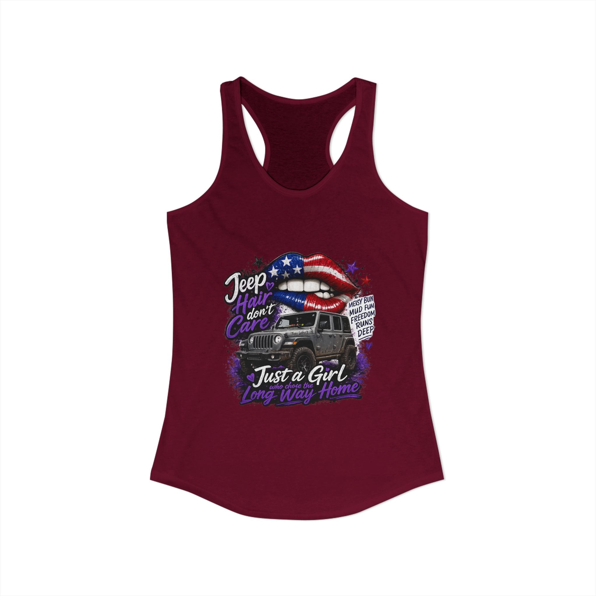 Jeep Hair Don't Care - Just a Girl A Long Way Home Women's Ideal Racerback Tank