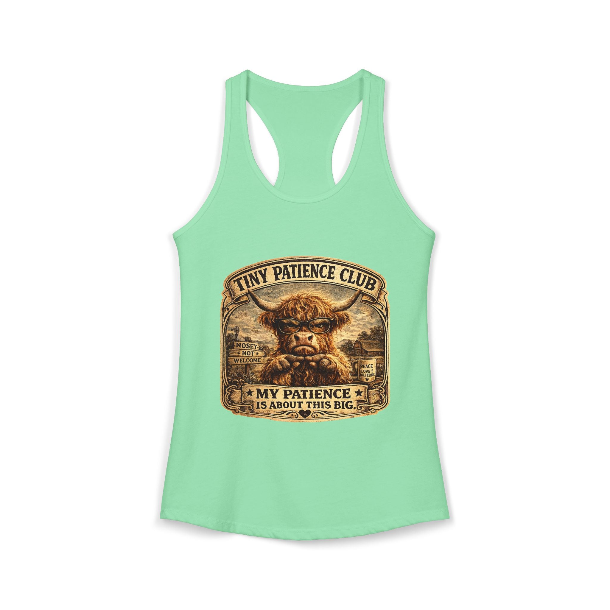 Tiny Patience Highland Cow Women's Ideal Racerback Tank