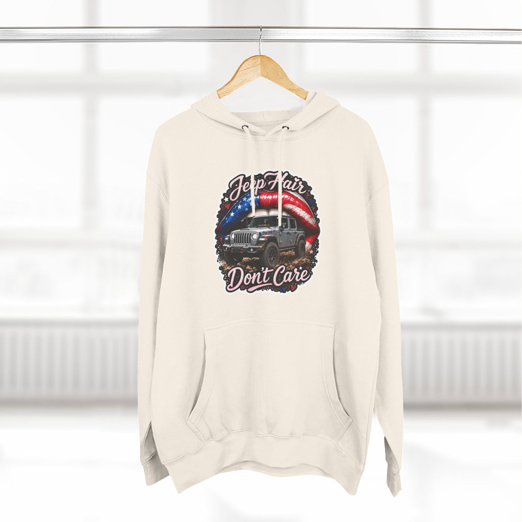 "Jeep Hair Don't Care" Graphic Fleece Pullover - Patriotic Jeep Hoodie