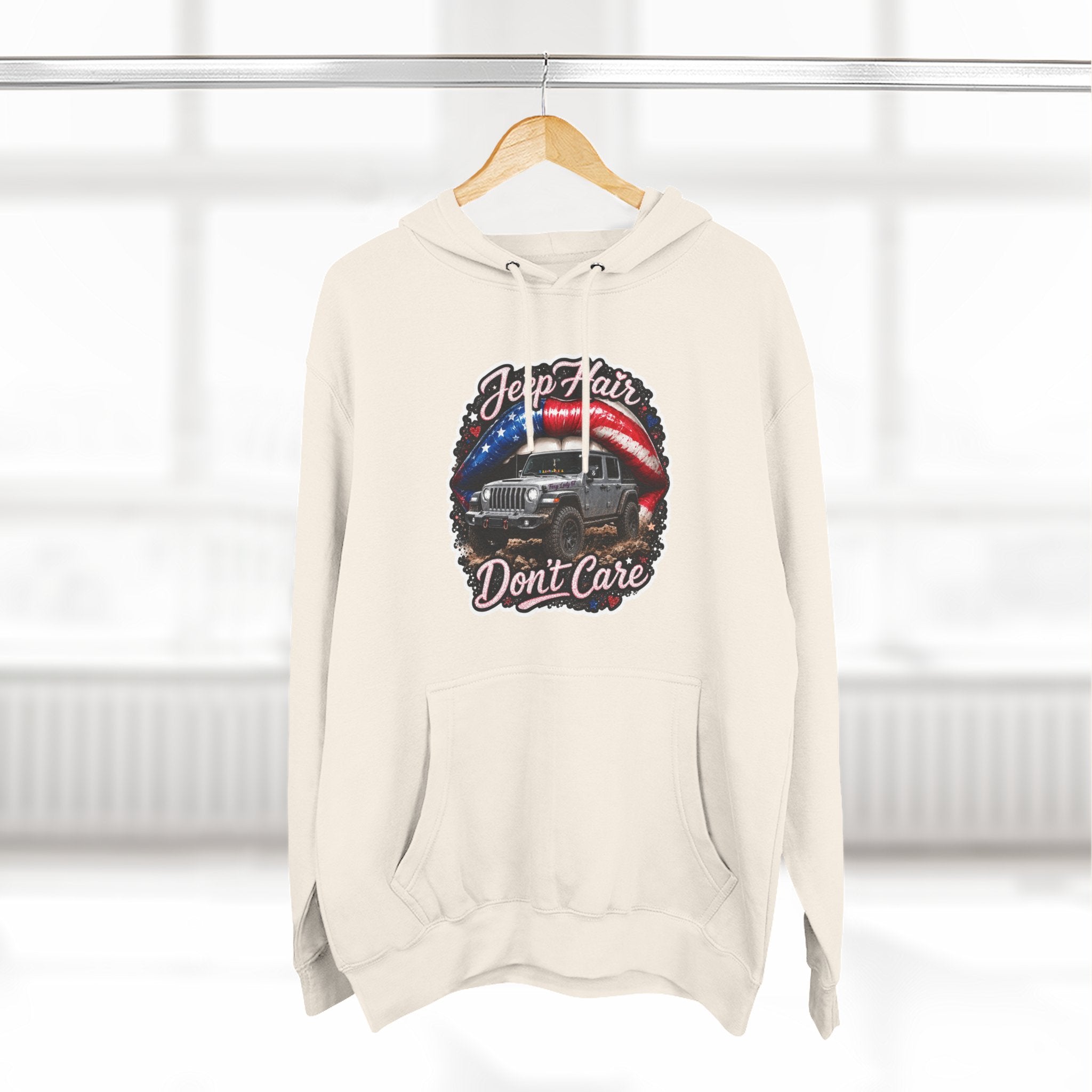 "Jeep Hair Don't Care" Graphic Fleece Pullover - Patriotic Jeep Hoodie